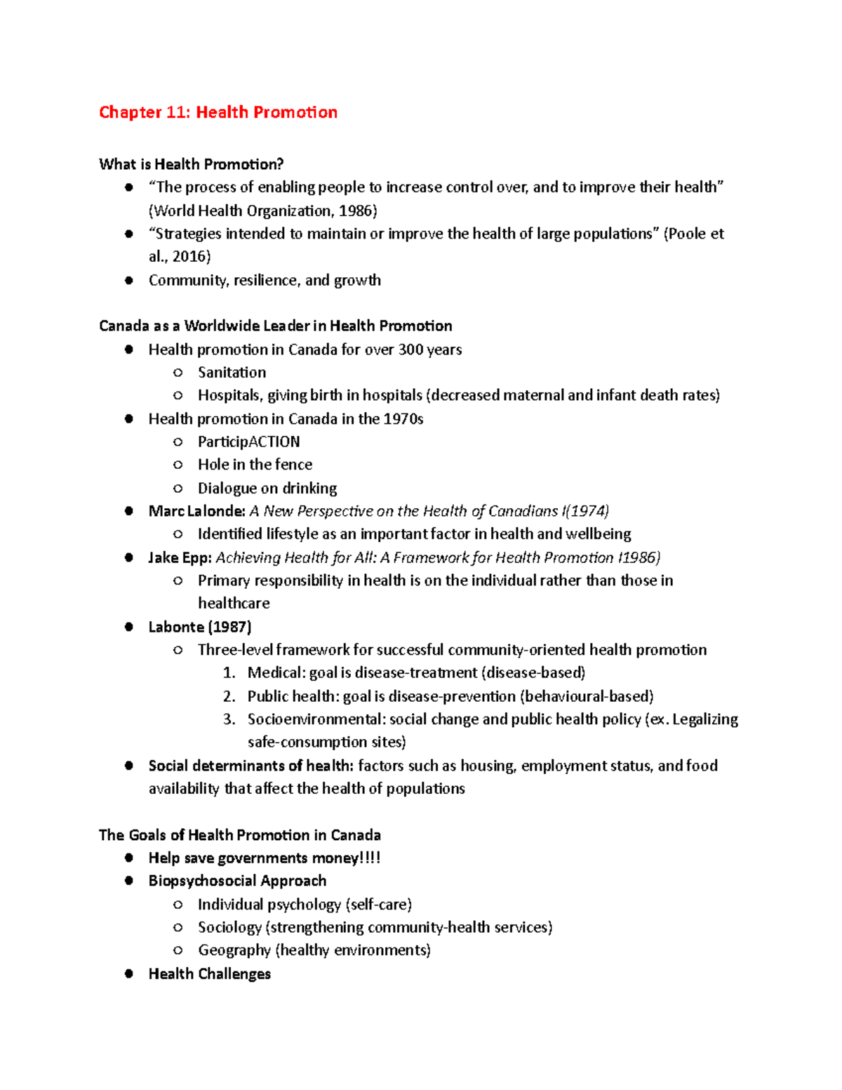 Chapter 11 Health Promotion - Chapter 11: Health Promotion What Is ...