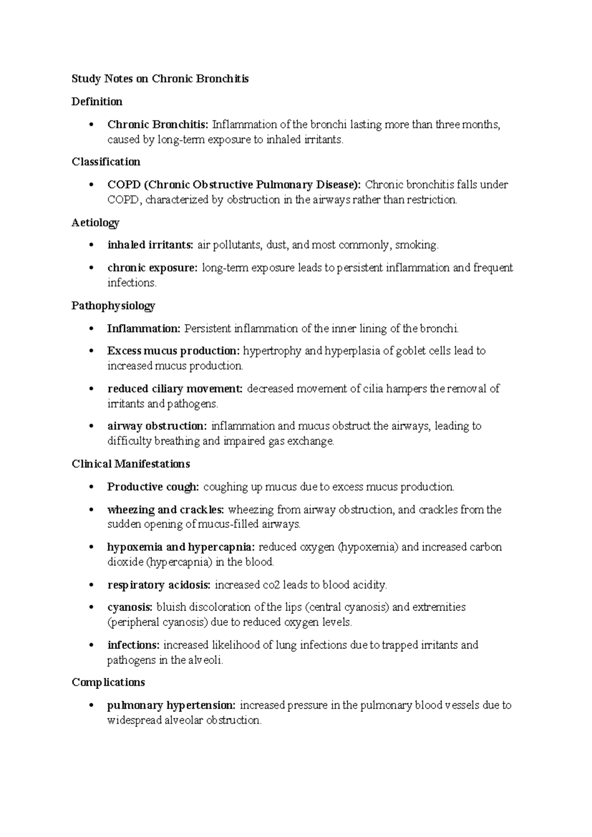 Study Notes on Chronic Bronchitis - Study Notes on Chronic Bronchitis ...