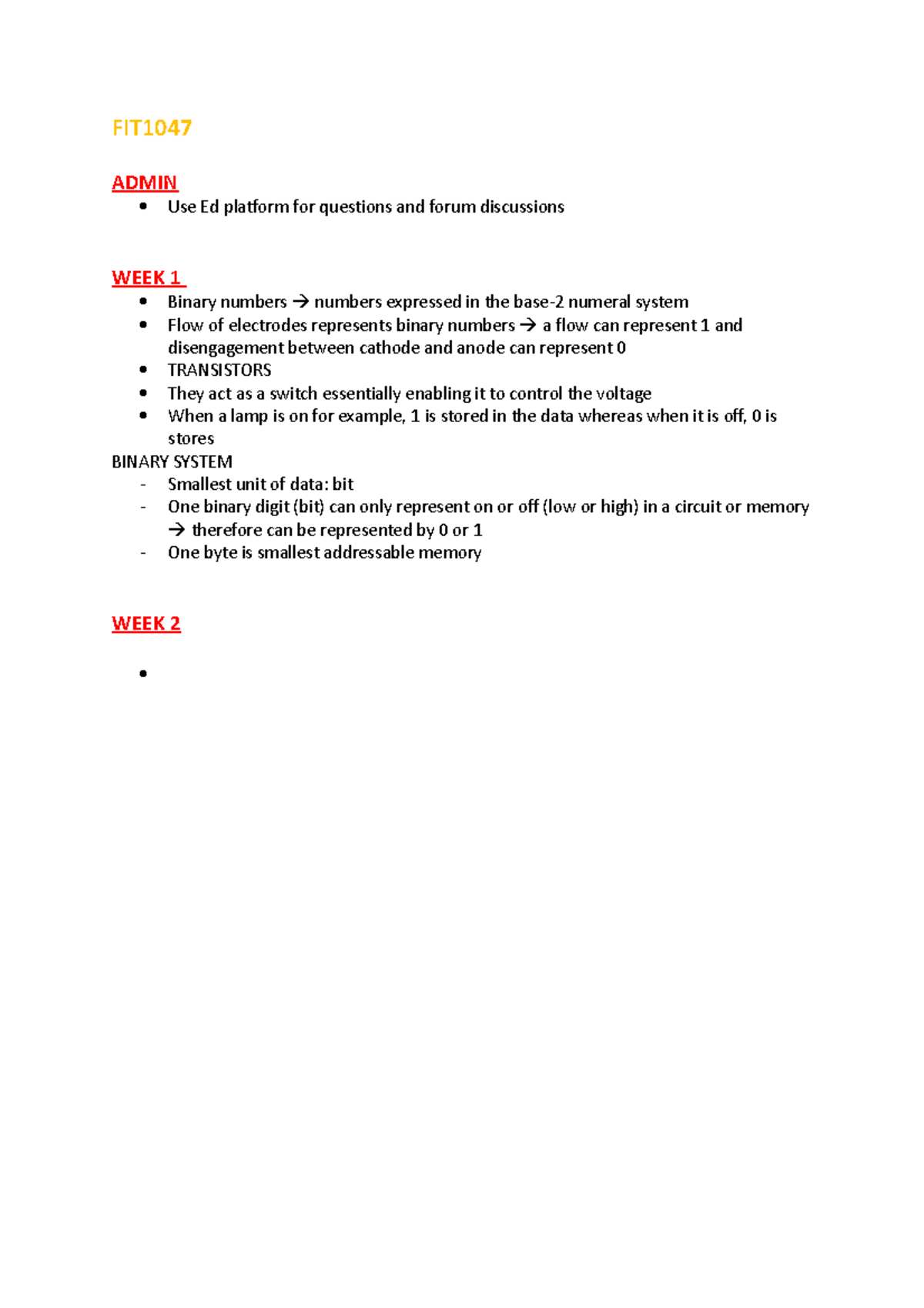 FIT1047 Notes - FIT ADMIN Use Ed platform for questions and forum ...