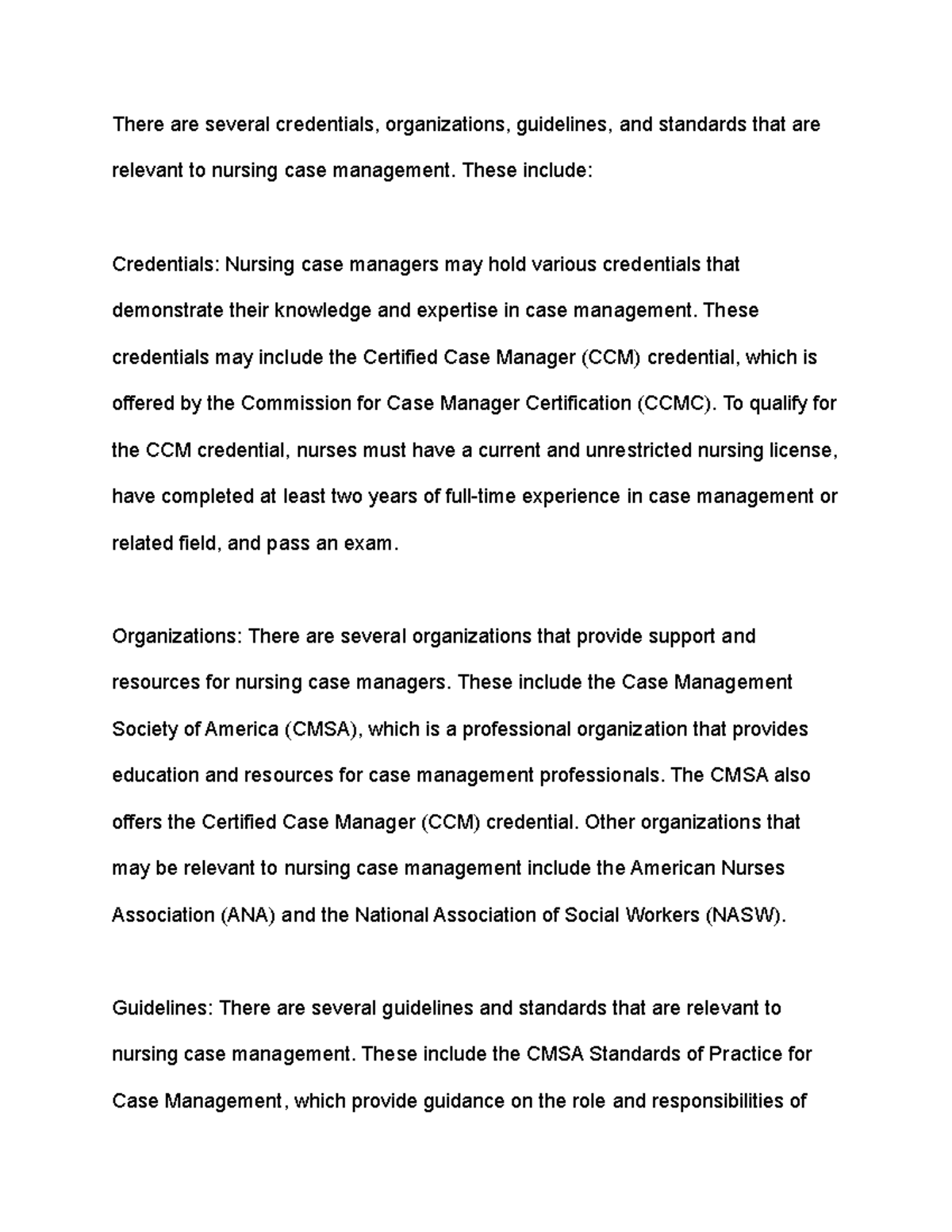 Credentials organizations guidelines and standards for nursing case