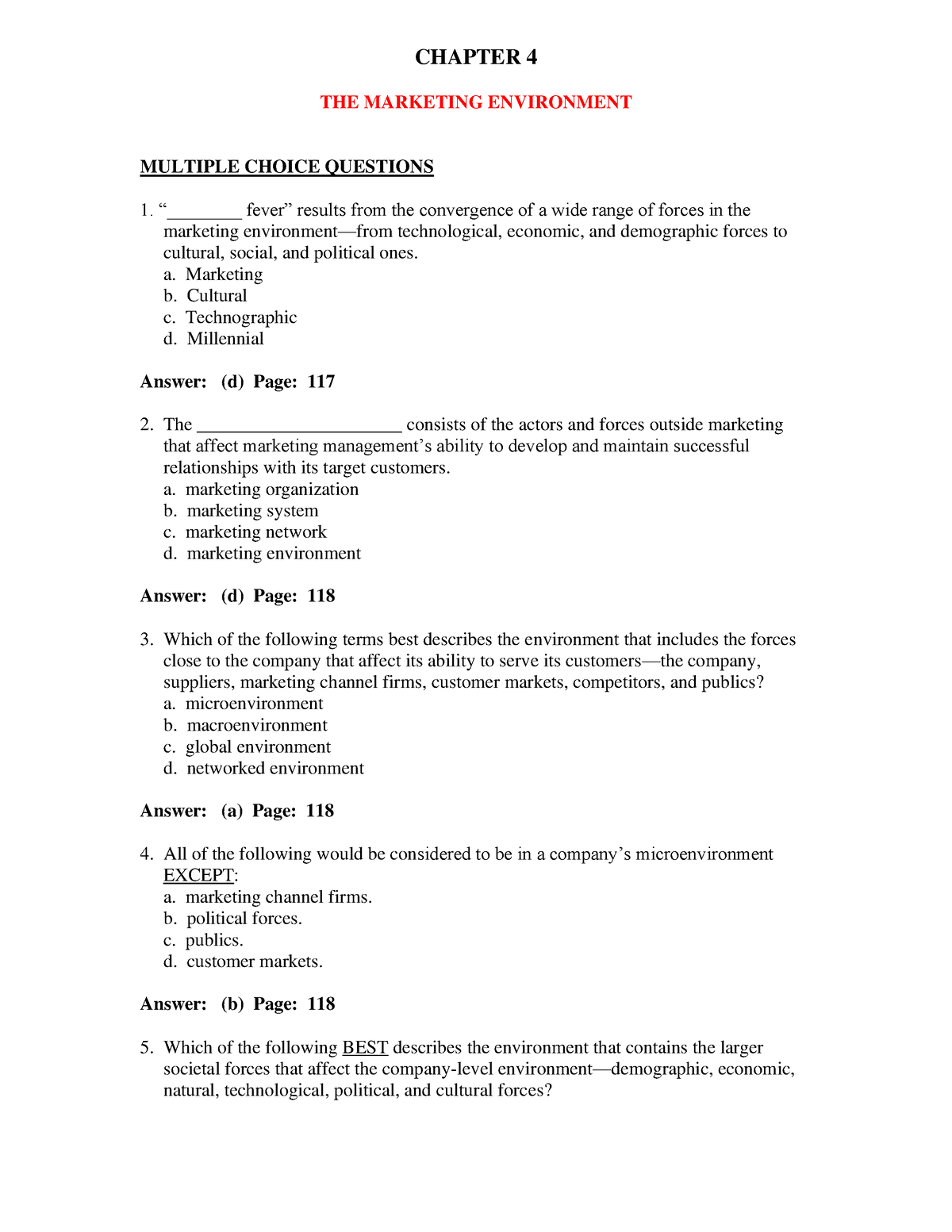 Ch04 The Marketing Environment - CHAPTER 4 THE MARKETING ENVIRONMENT ...