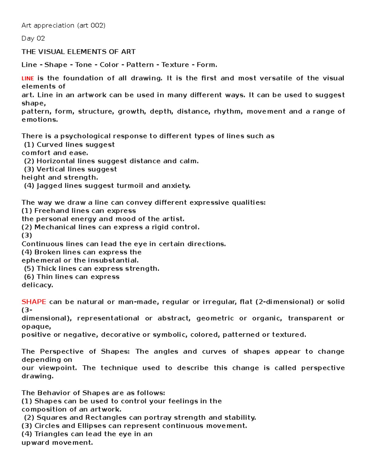 ART Appreciation DAY 02 Art appreciation (art 002) Day 02 THE VISUAL