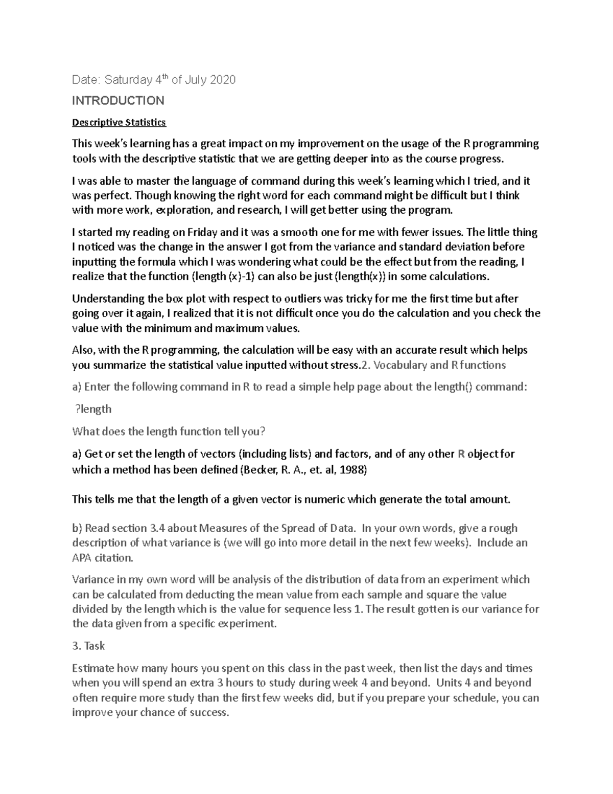 Learning journal week 3 - Date: Saturday 4th of July 2020 INTRODUCTION ...