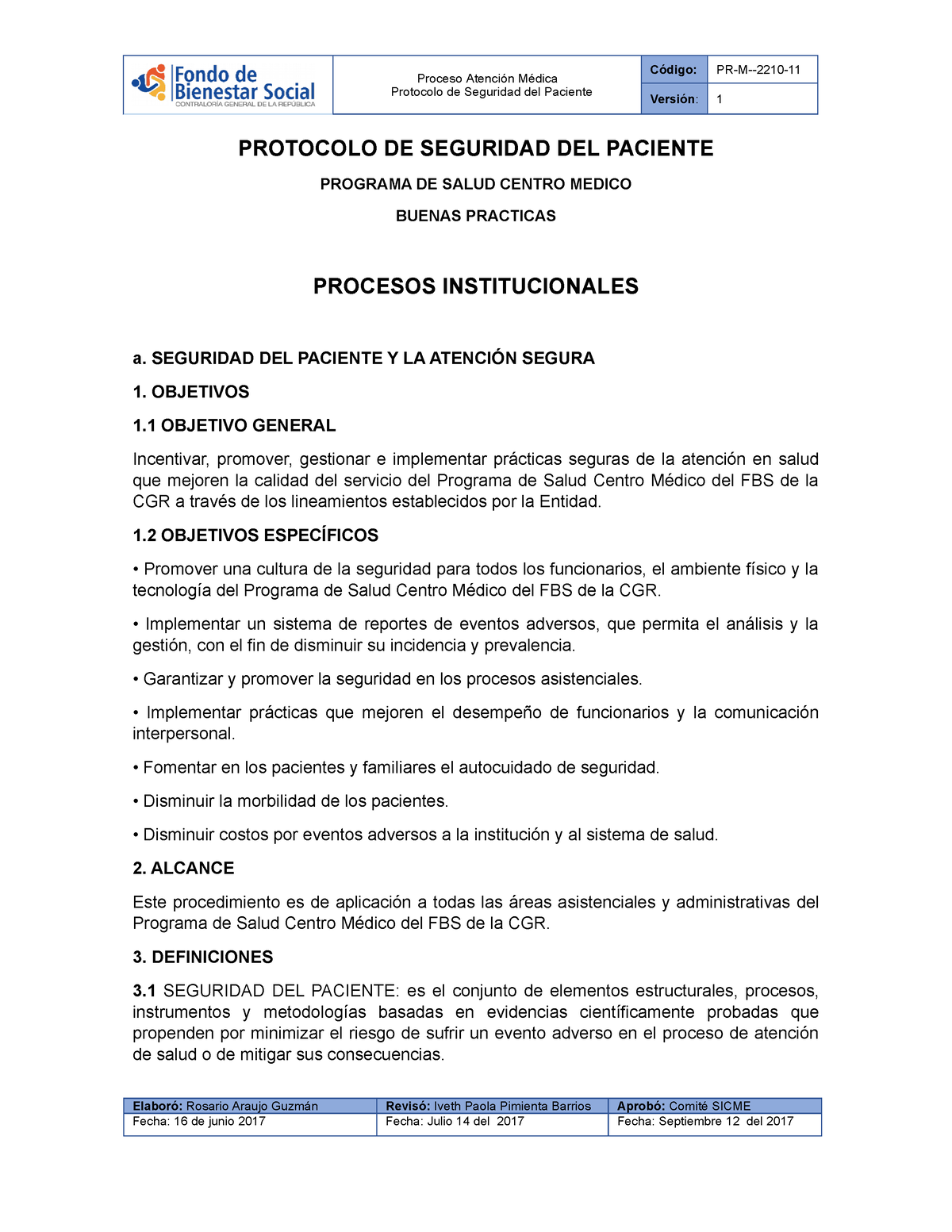 Pr M 2210 11 Seguridad Del Paciente - Proceso Atención Médica Protocolo ...