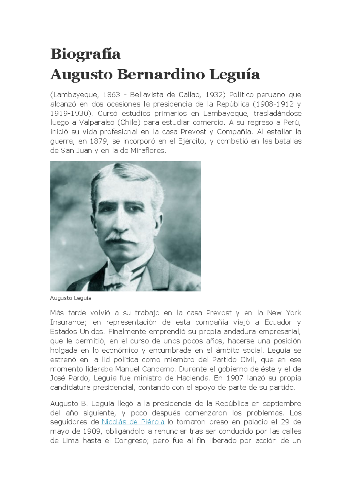 Augusto B Leguía - asjkankjns - Biografía Augusto Bernardino Leguía ...