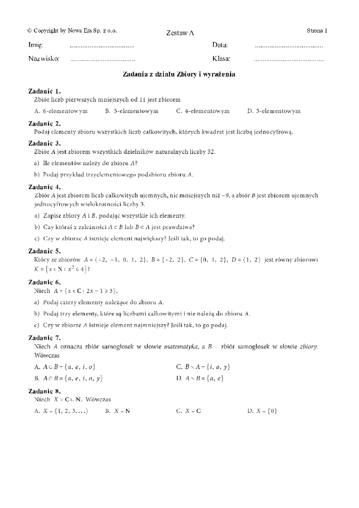 Jezyk Matematyki Matematyka 1 Sprawdzian www.studocu.com