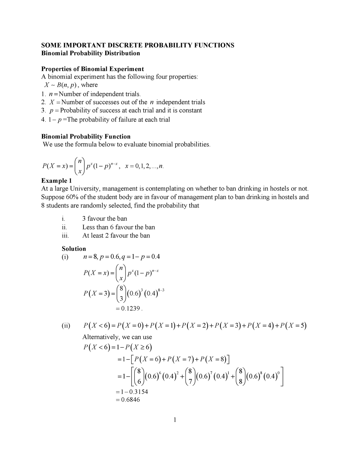 Binomial And Poisson Distributions Some Important Discrete Probability Studocu