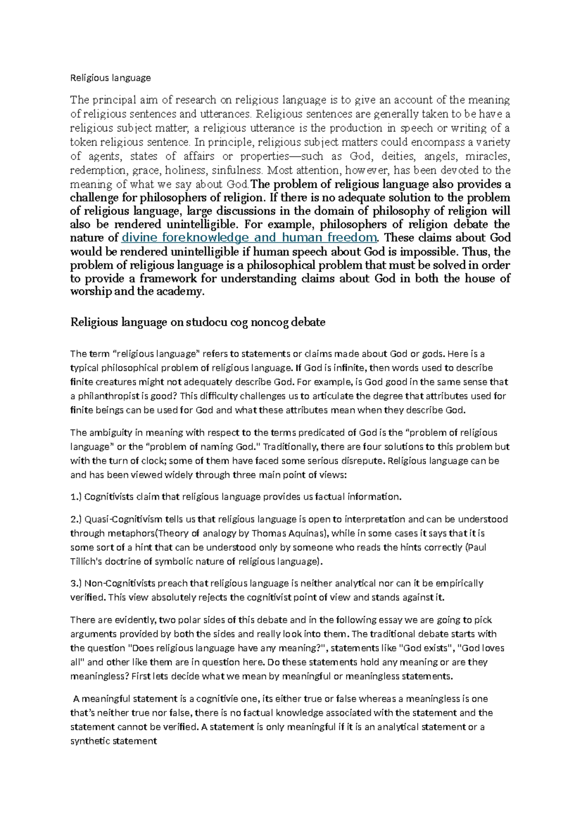 Religion language - Religious language The principal aim of research on ...
