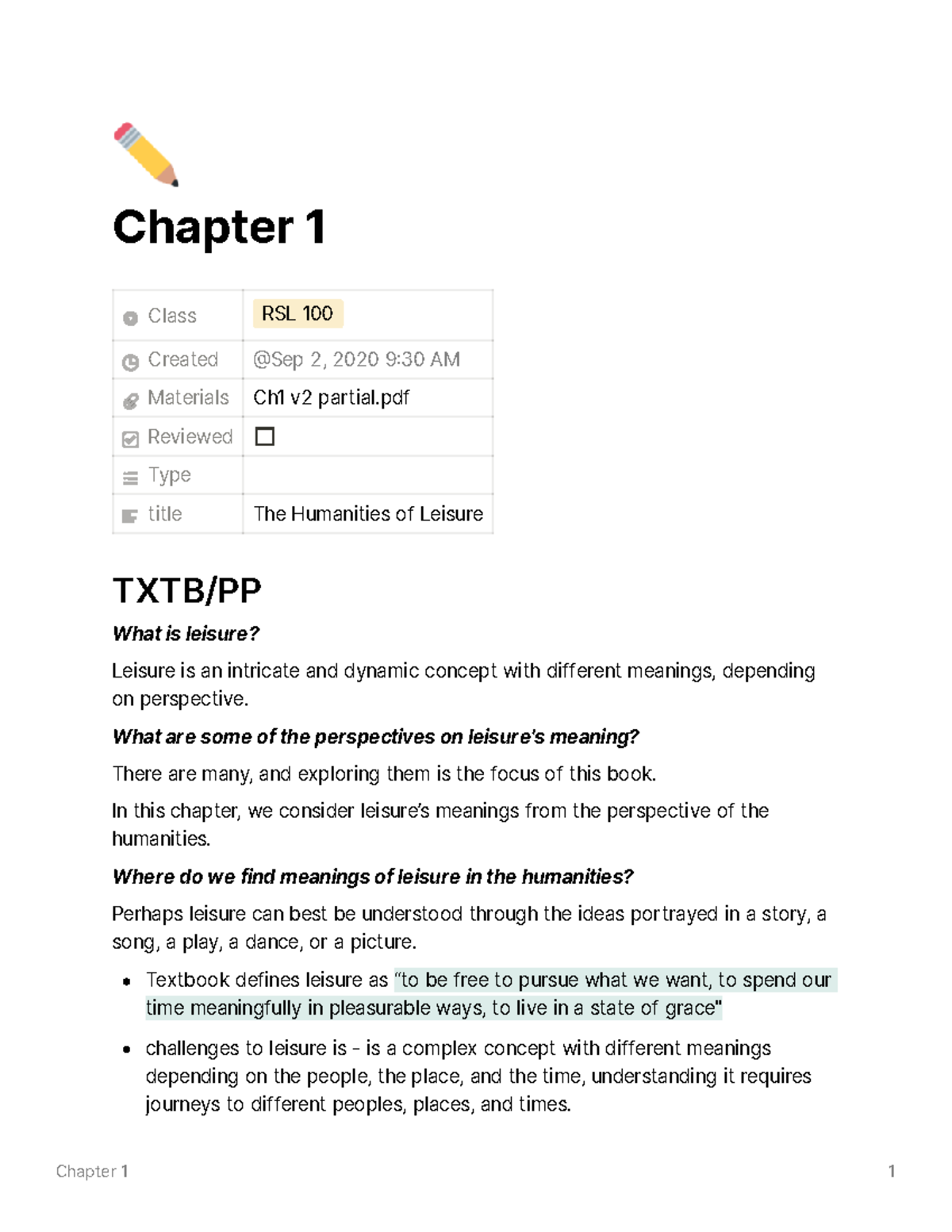 RSL Chapter 1 - Lecture Notes 1 - Chapter 1 Class RSL 100 Created ...