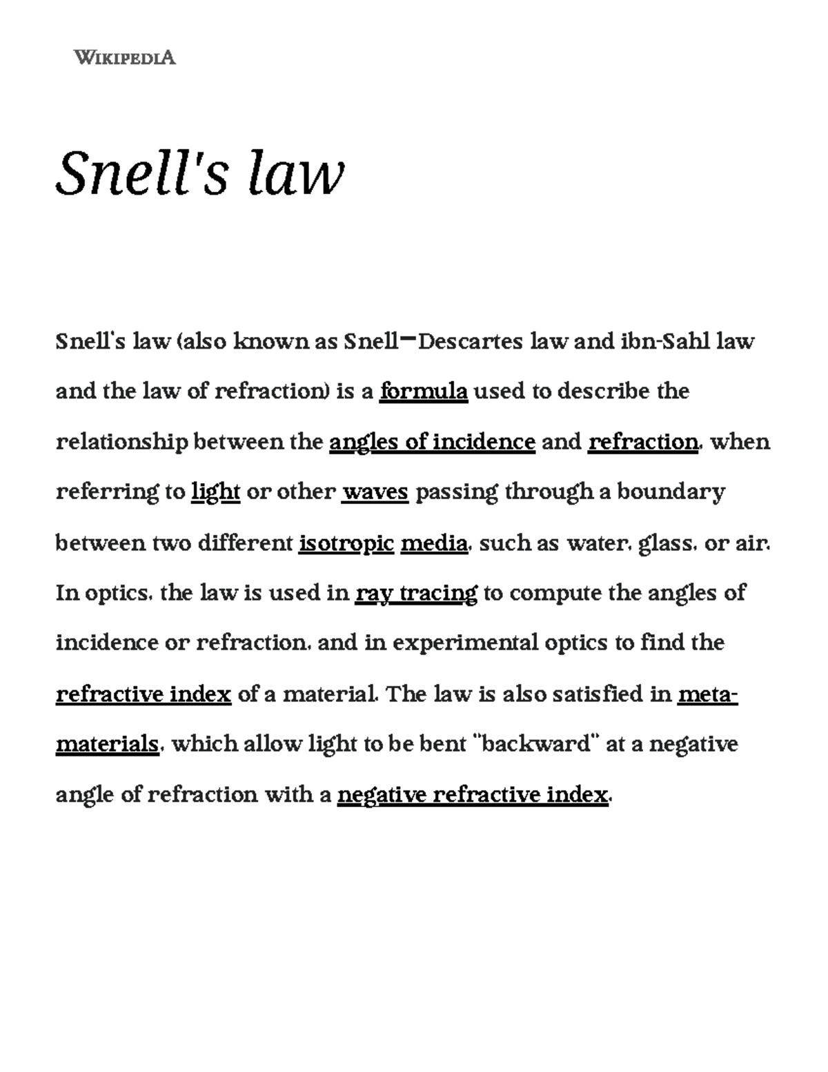 Snell's law Wikipedia Snell's law Snell's law (also known as Snell