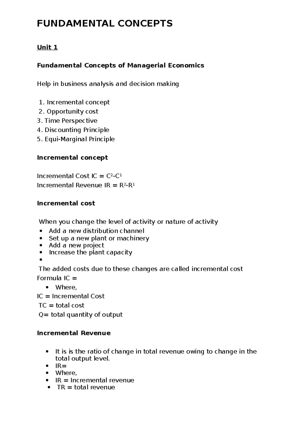 Fundamental Concepts - IR= Where, IR = Incremental revenue TR = total ...