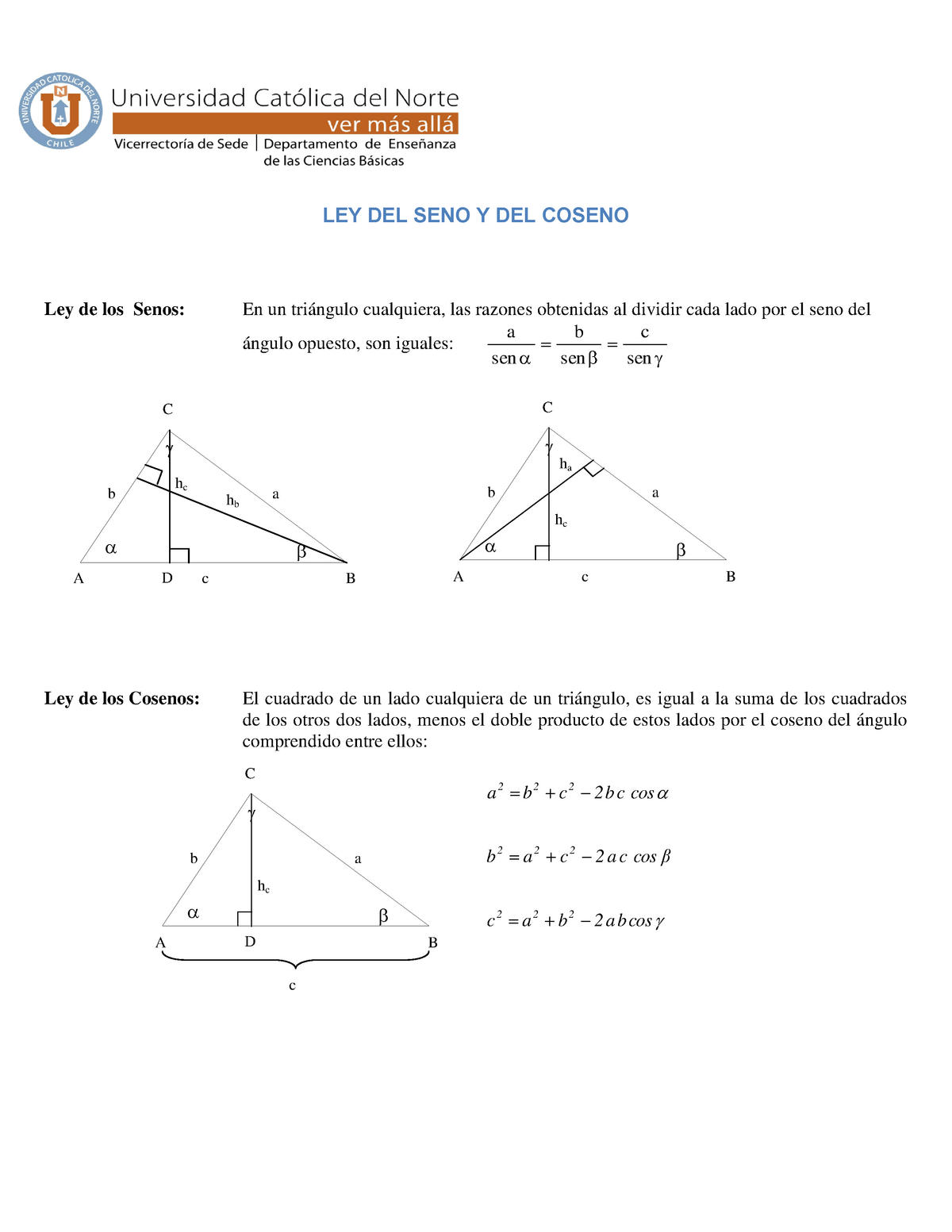 Ejercicios Teorema De Seno Y Coseno álgebra I Ucn Studocu