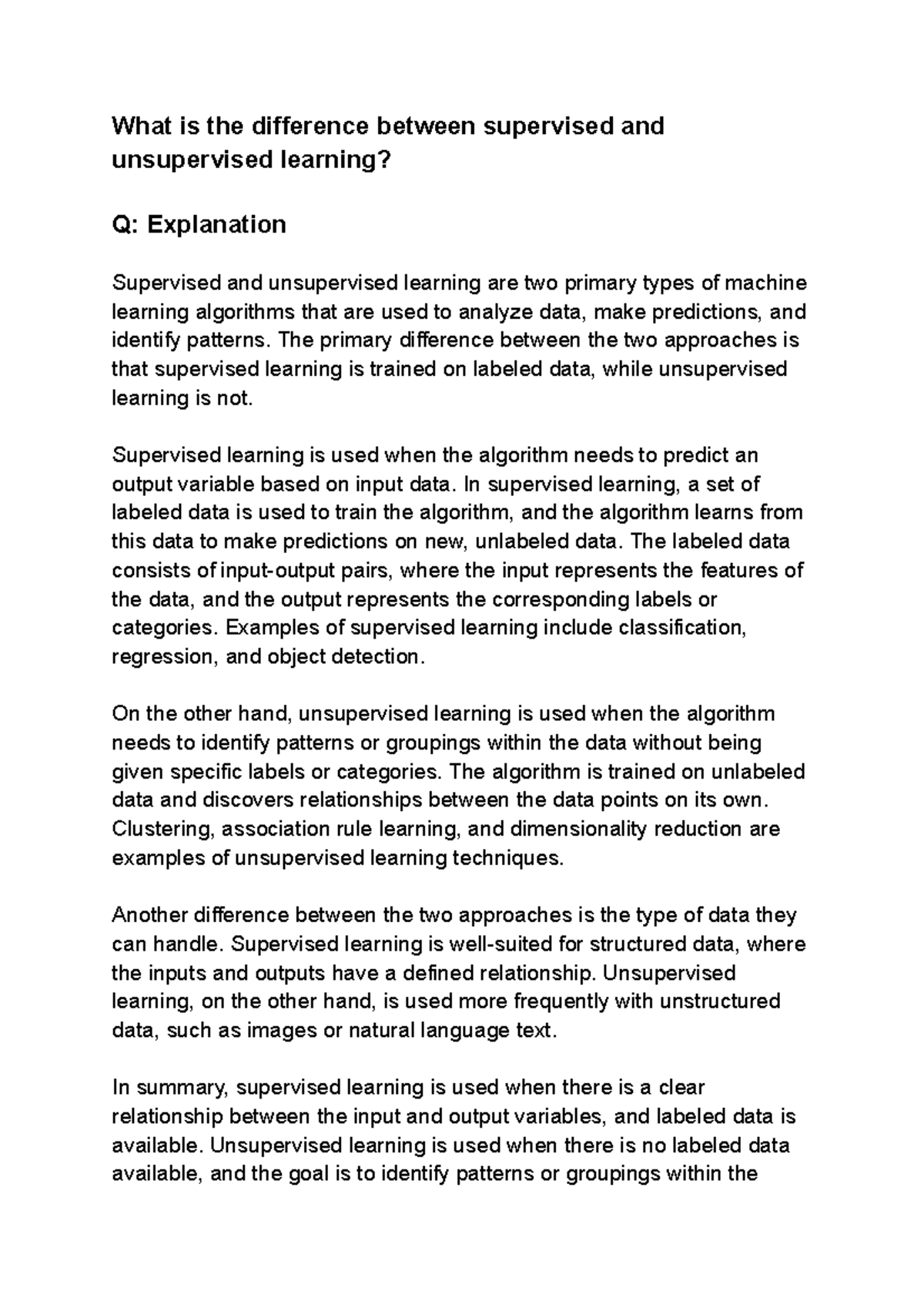 What is the difference between supervised and unsupervised learning ...
