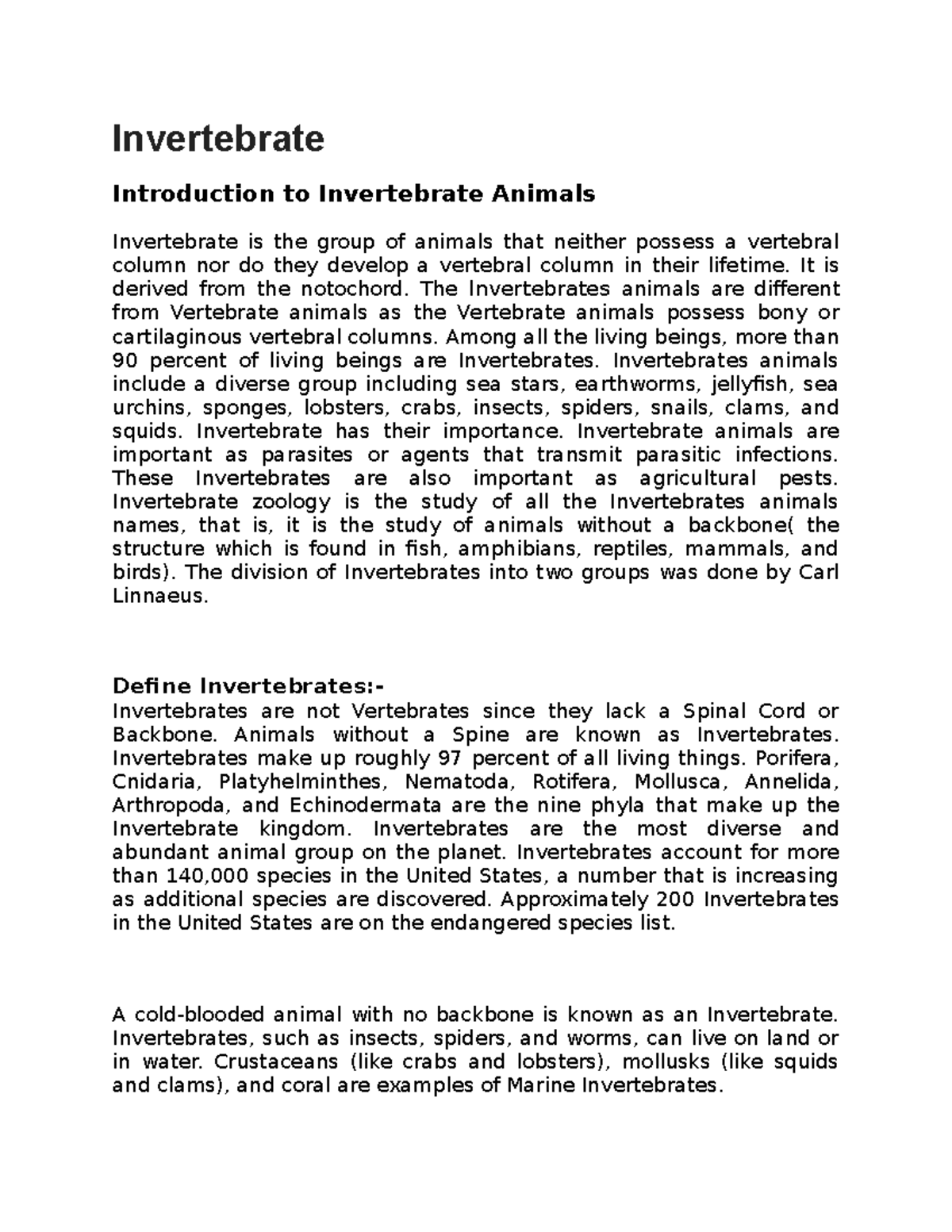 Invertebrate new - Knec notes - Invertebrate Introduction to ...