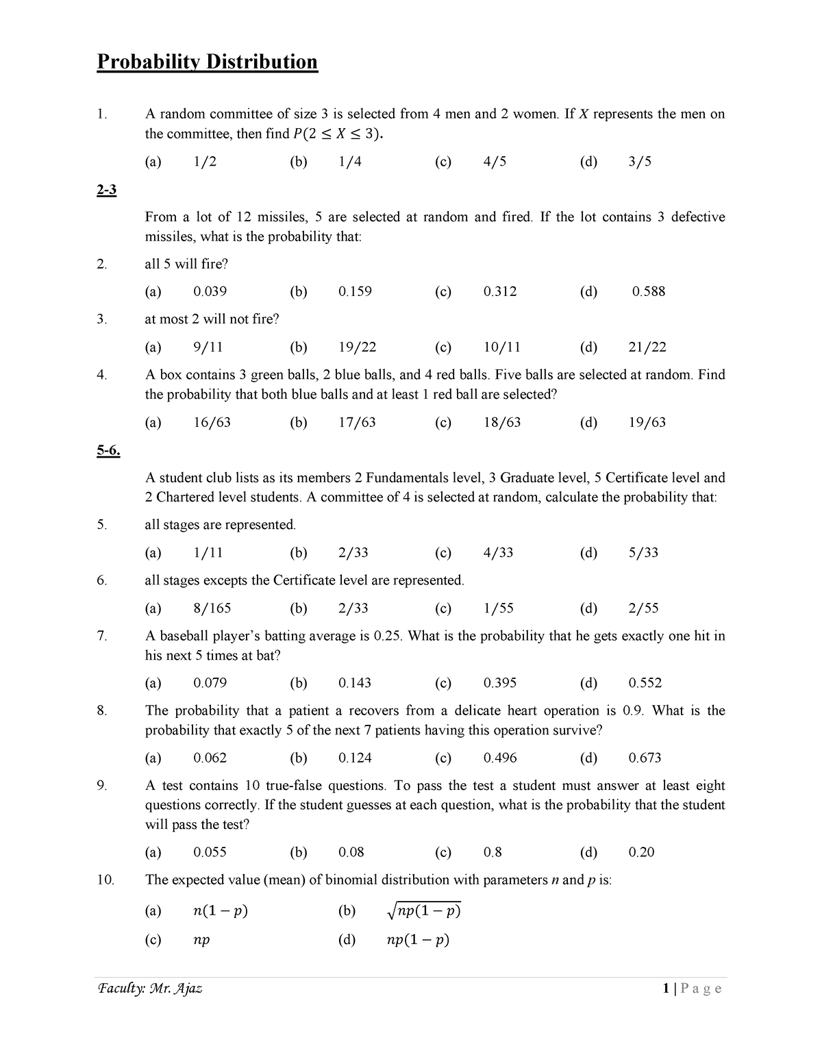 MCQs - 11 - BUSINESS MATH AND STAT MCQS - Business Mathematics And ...