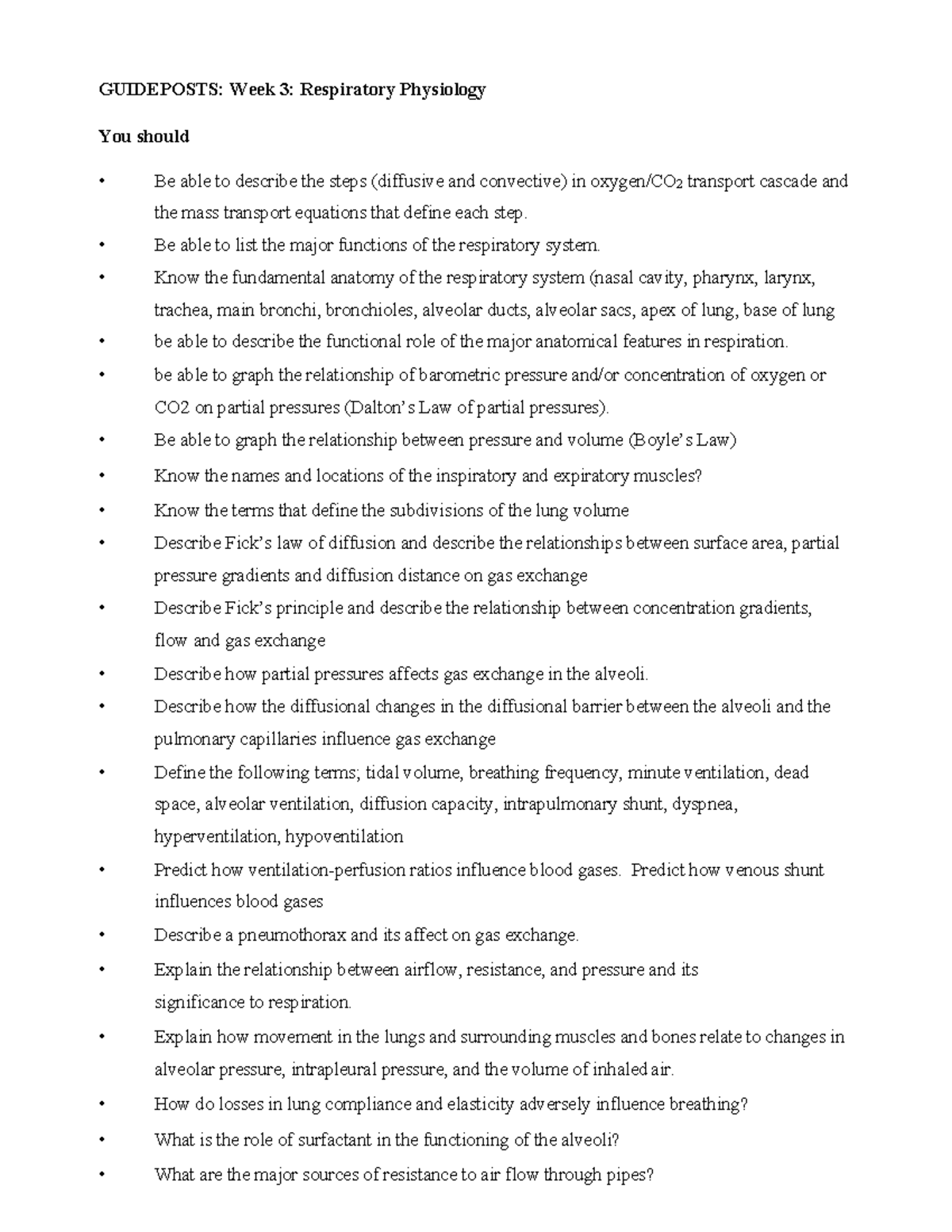 Guidepost to Respiratory Physiology-1 - GUIDEPOSTS: Week 3: Respiratory ...