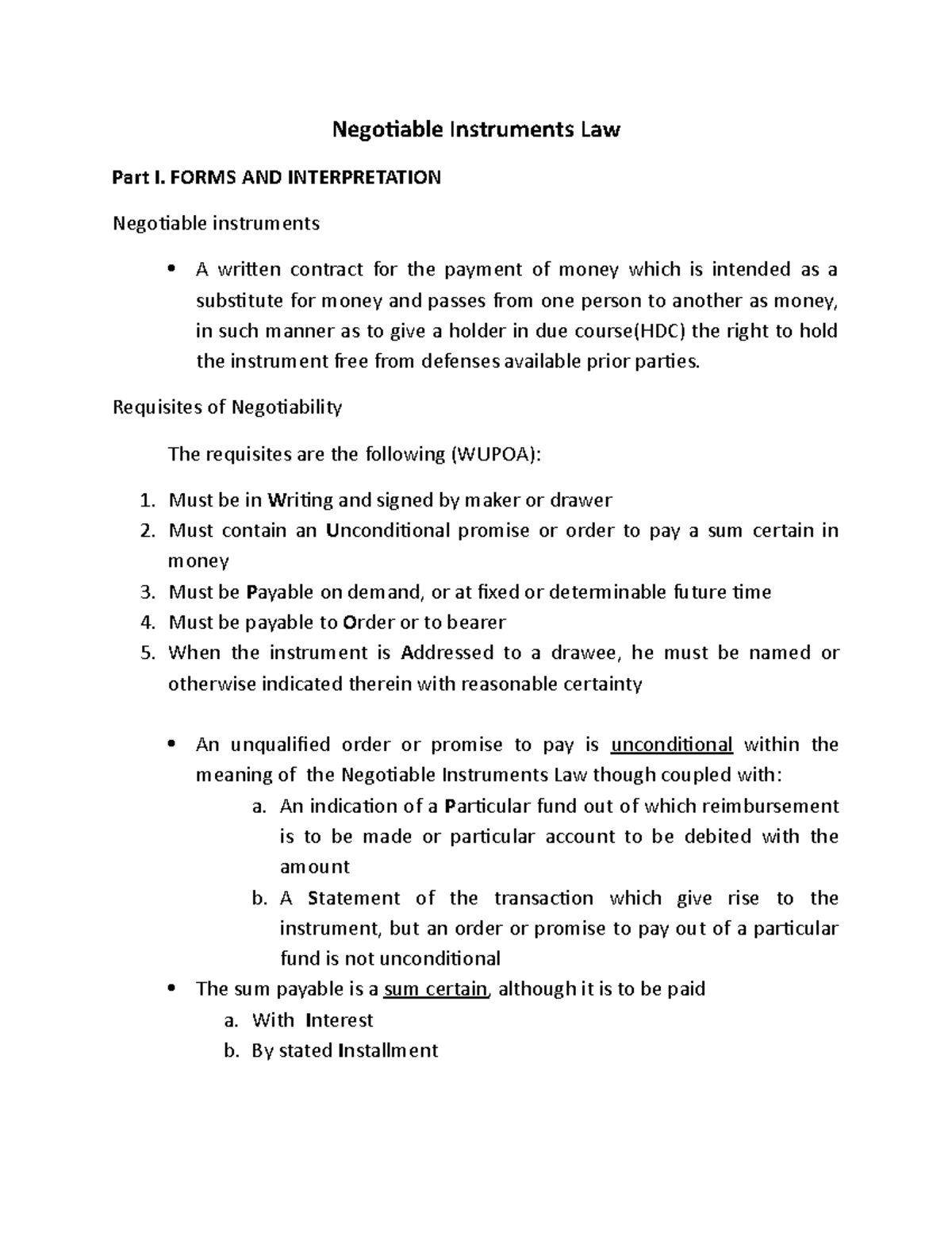 Negotiable-Instruments-Law - Negotiable Instruments Law Part I. FORMS ...