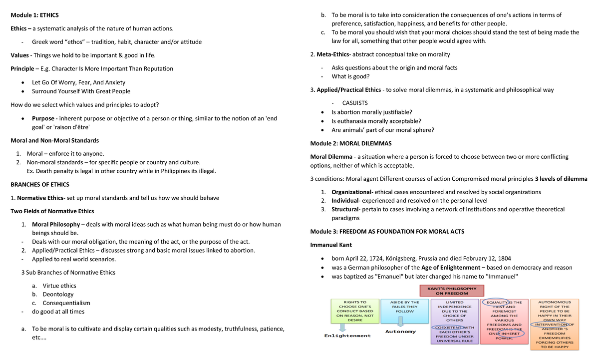 Ethics Reviewer - Module 1: ETHICS Ethics – a systematic analysis of ...