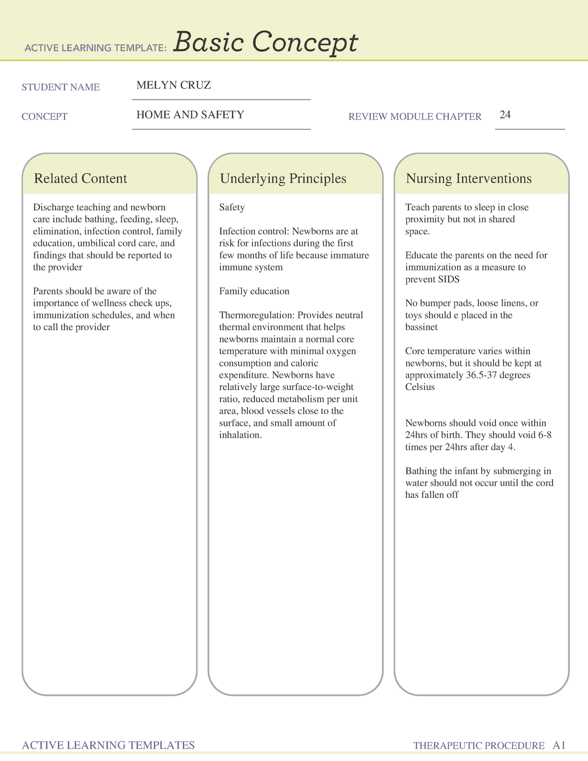 Home and Safety - ATI templates and testing material. - STUDENT NAME