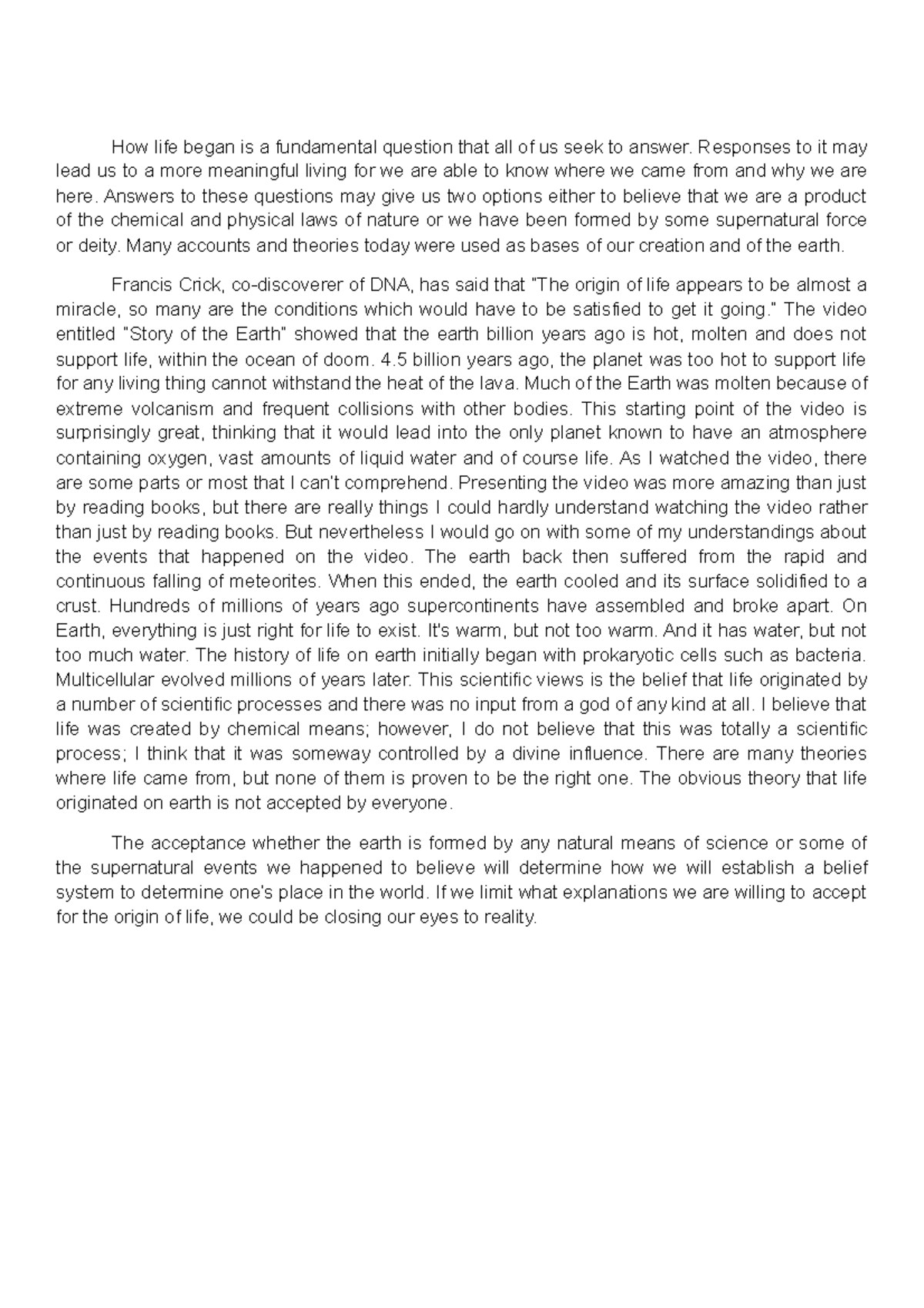 Science Insight 1 Grade 11 How life began is a fundamental