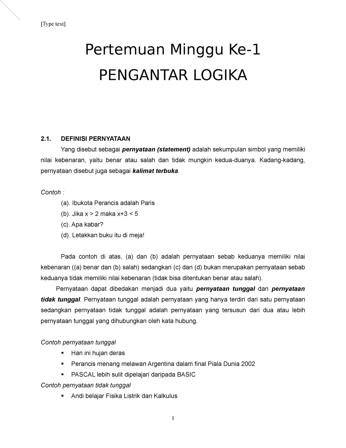 Mat Diskrit Dinus - Materi - Pertemuan Minggu Ke- PENGANTAR LOGIKA 2 ...