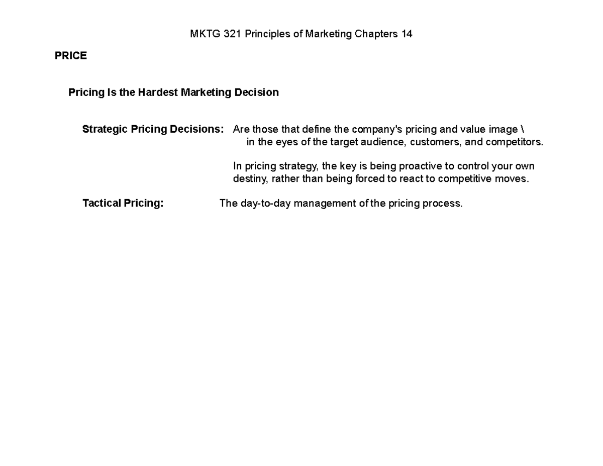 321 Marketing Principles Chapter 14 - MKTG 321 Principles Of Marketing ...