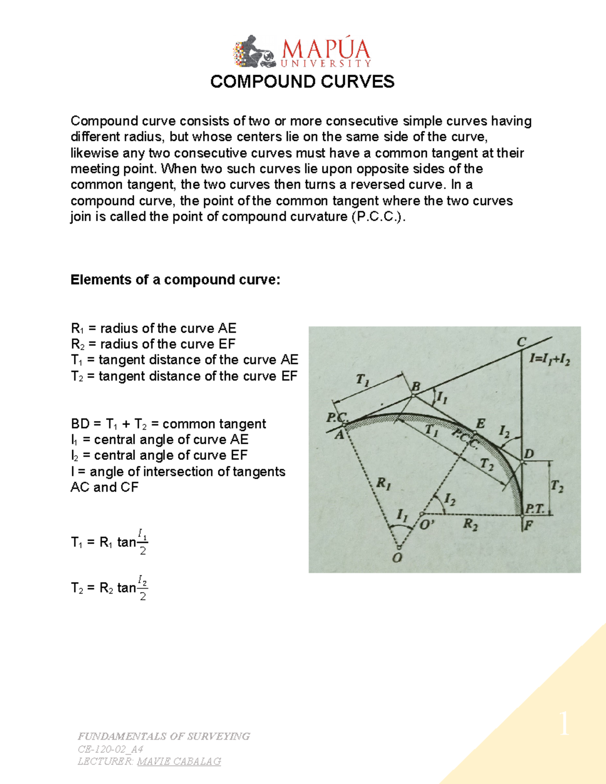 Toaz - DONE - FUNDAMENTALS OF SURVEYING CE-120-02_A 1 COMPOUND CURVES ...