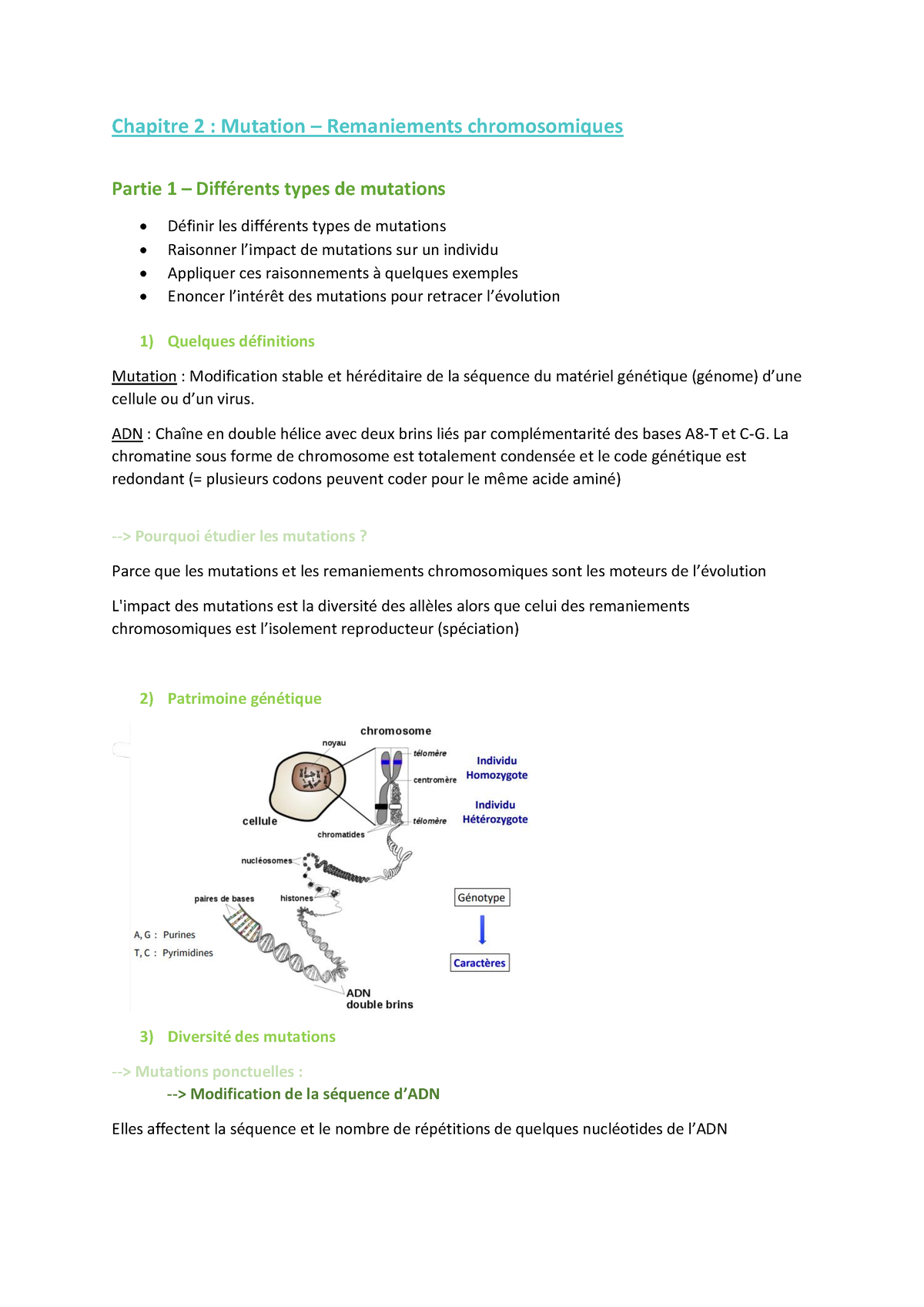 Chapitre Mutations Et Remaniements Chromosomique Chapitre Mutation Remaniements