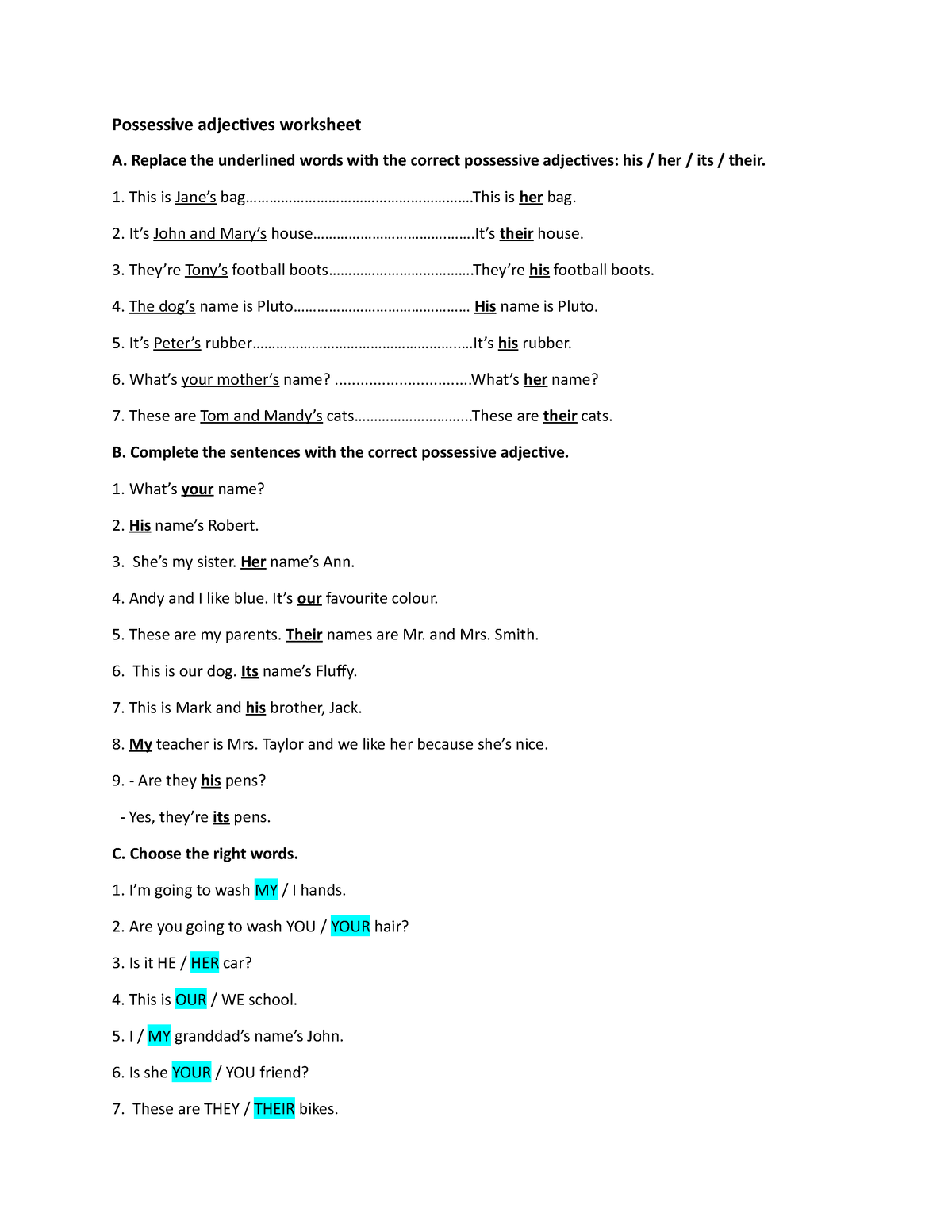 possessive-adjectives-worksheet-replace-the-underlined-words-with-the