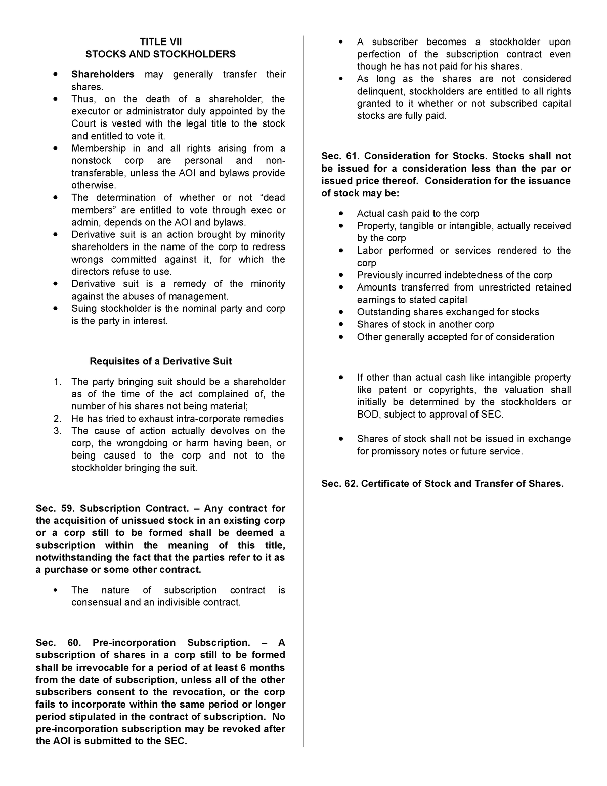 Title VII- Title IX - Notes - TITLE VII STOCKS AND STOCKHOLDERS ...