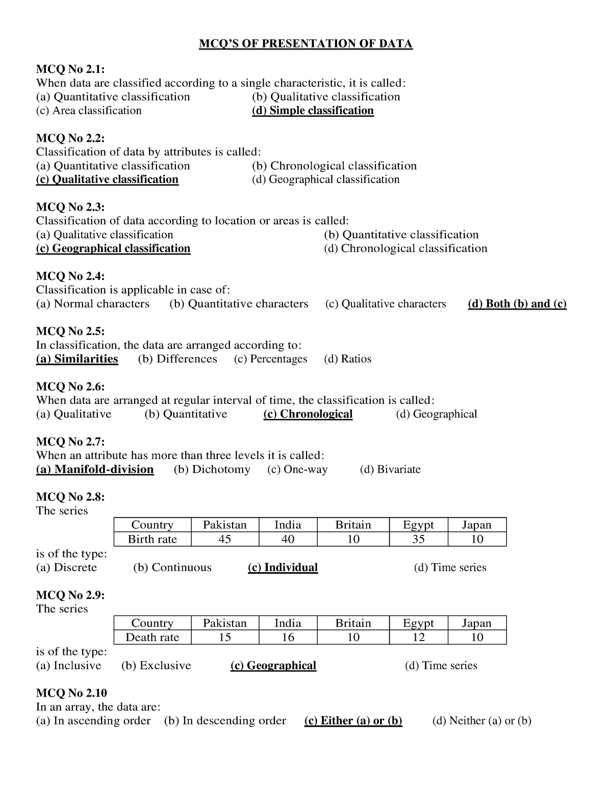 presentation of data questions and answers