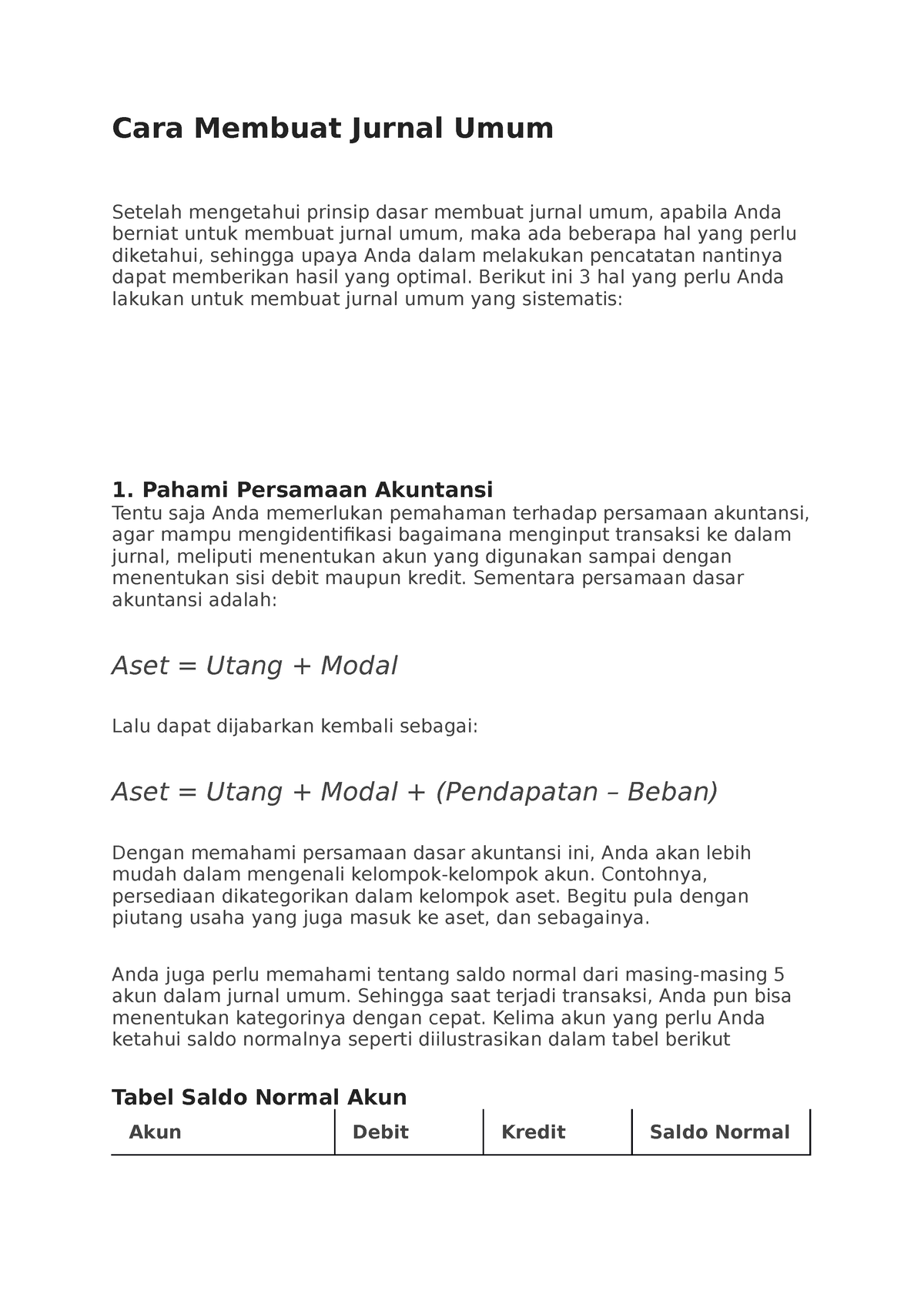 Cara Membuat Jurnal Umum Cara Membuat Jurnal Umum Setelah Mengetahui