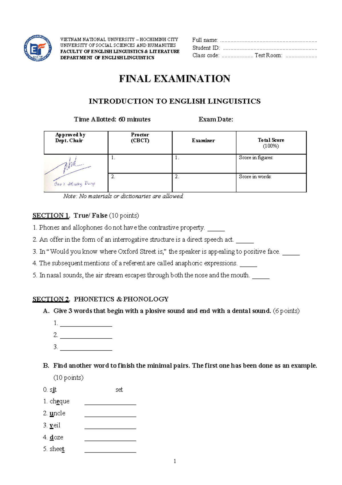 De Thi Mon English Linguistic Khoa 2021 - FINAL EXAMINATION ...