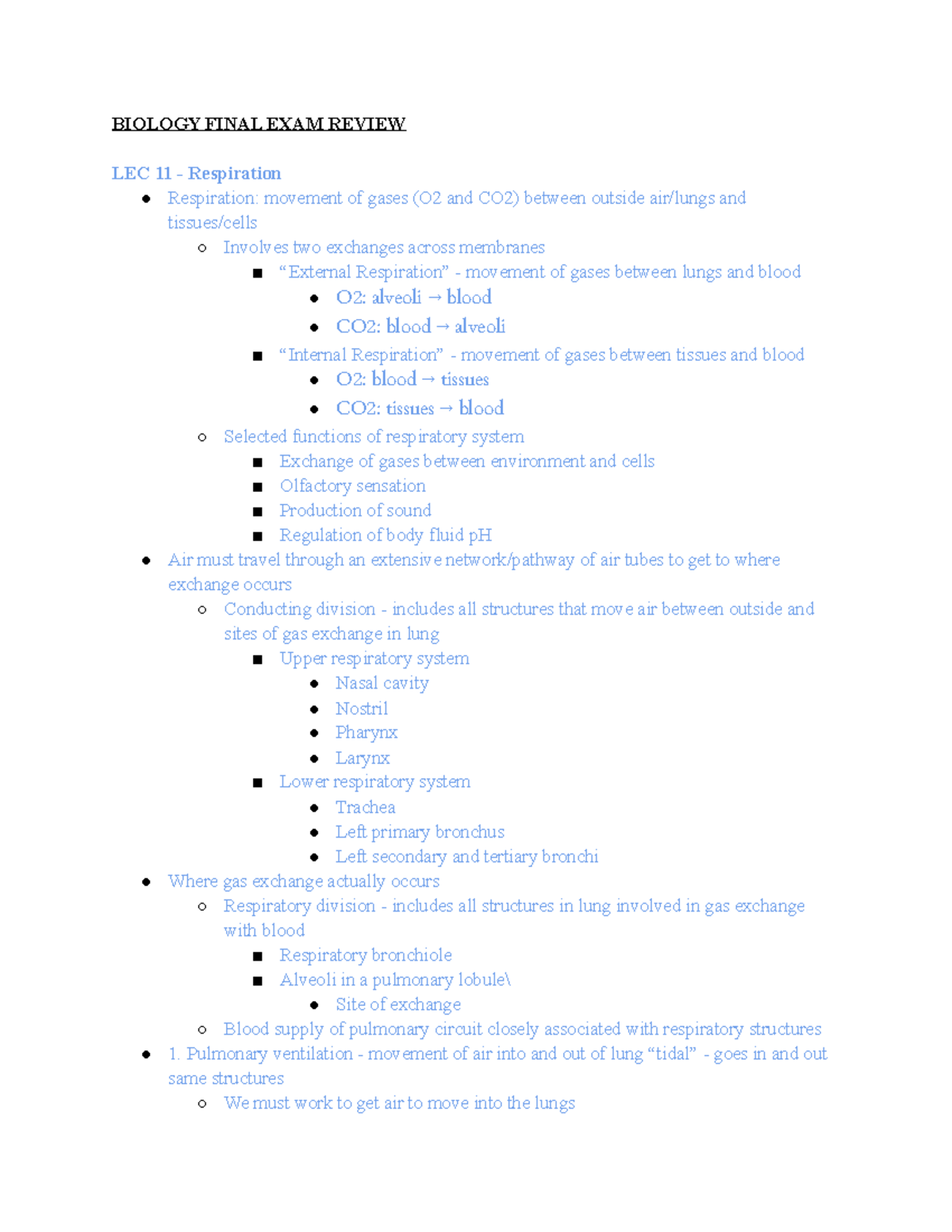 Biology Final Exam Review - BIOLOGY FINAL EXAM REVIEW LEC 11 ...