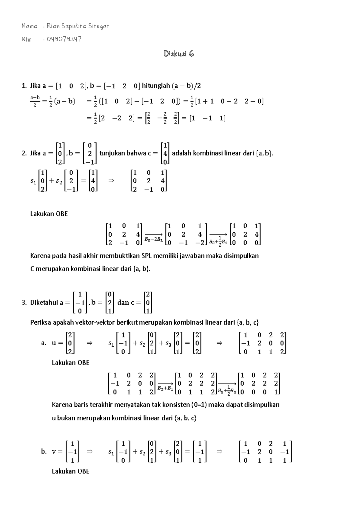 Diskusi 6 Aljabar Linear Elementer MATA4112 - Nama : Rian Saputra ...