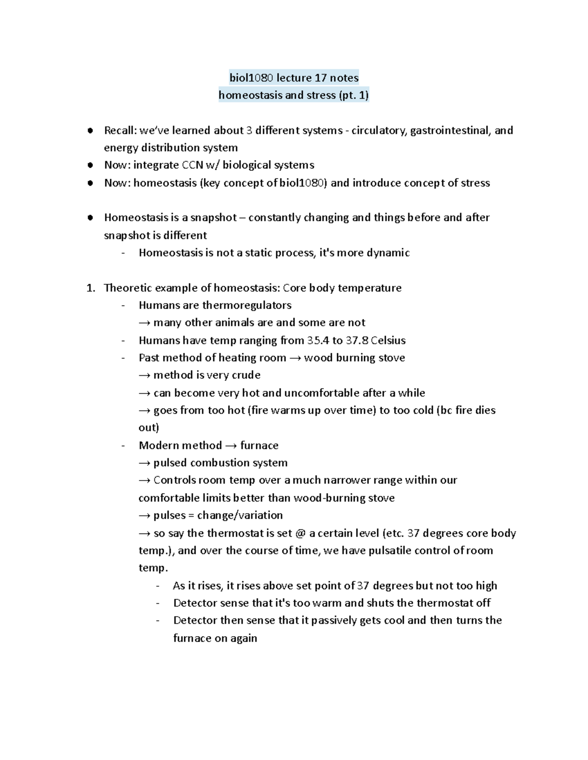 Biol1080 lecture 17 (pt. 1) notes - Betteger - biol1080 lecture 17 ...