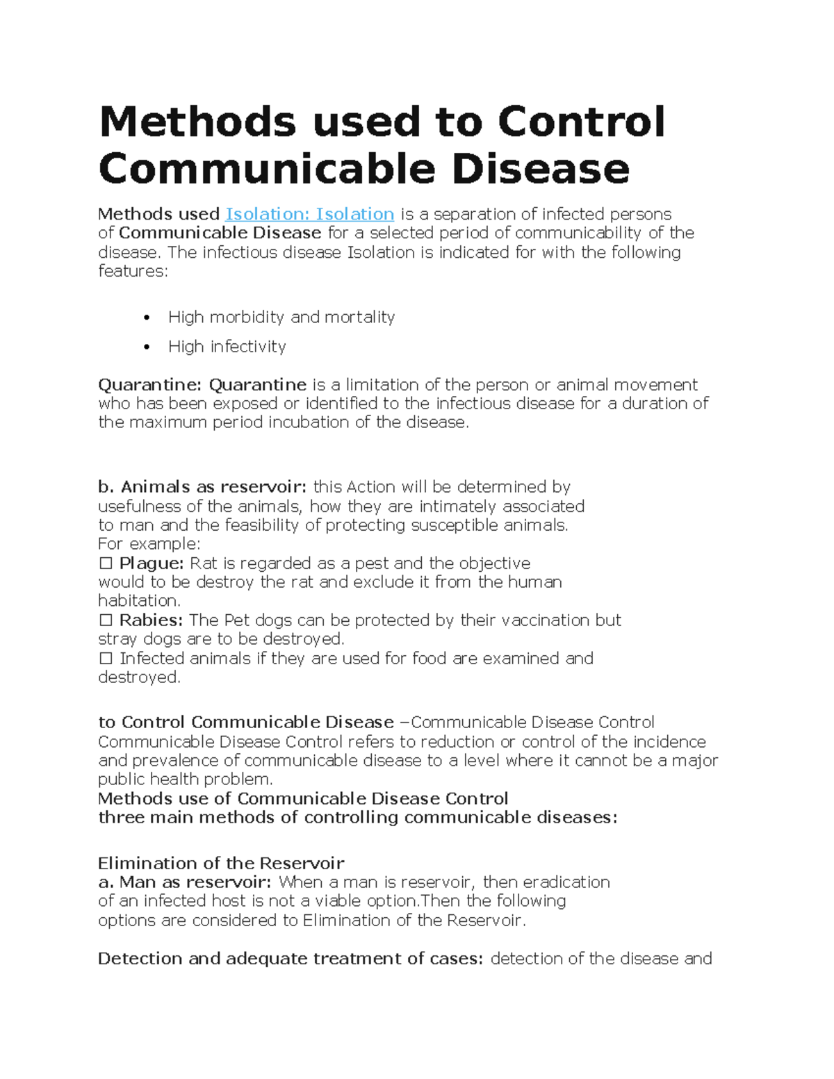 Methods used to Control Communicable Disease - Methods used to Control ...