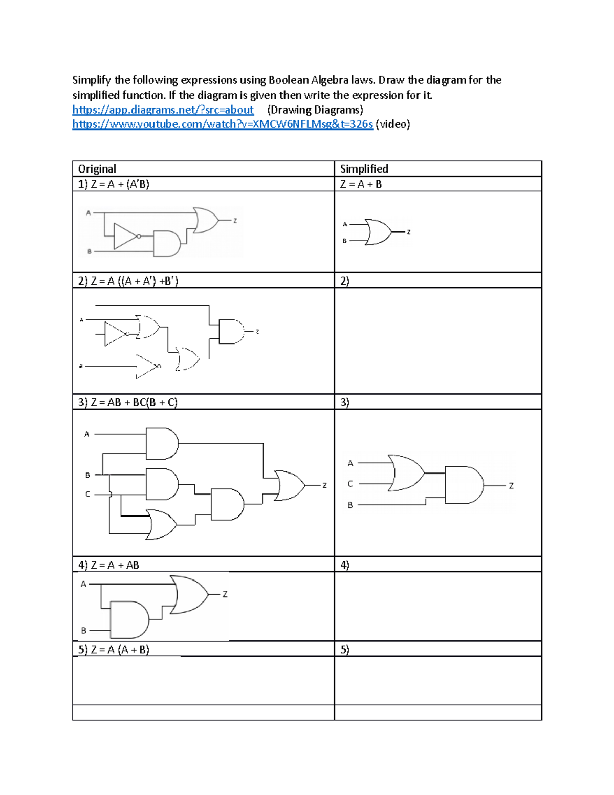 Homework#2 -Boolean - Simplify the following expressions using Boolean ...