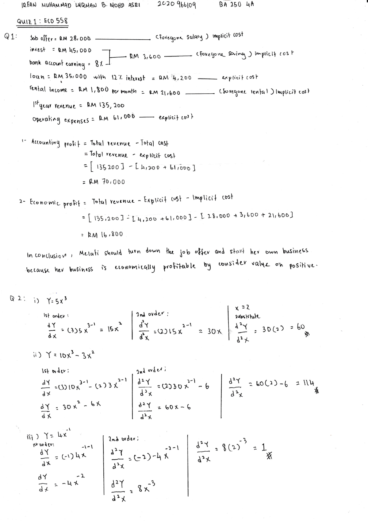 QUIZ1- Irfanmuhammadluqman 2020966109 - Monetary Economics - Studocu