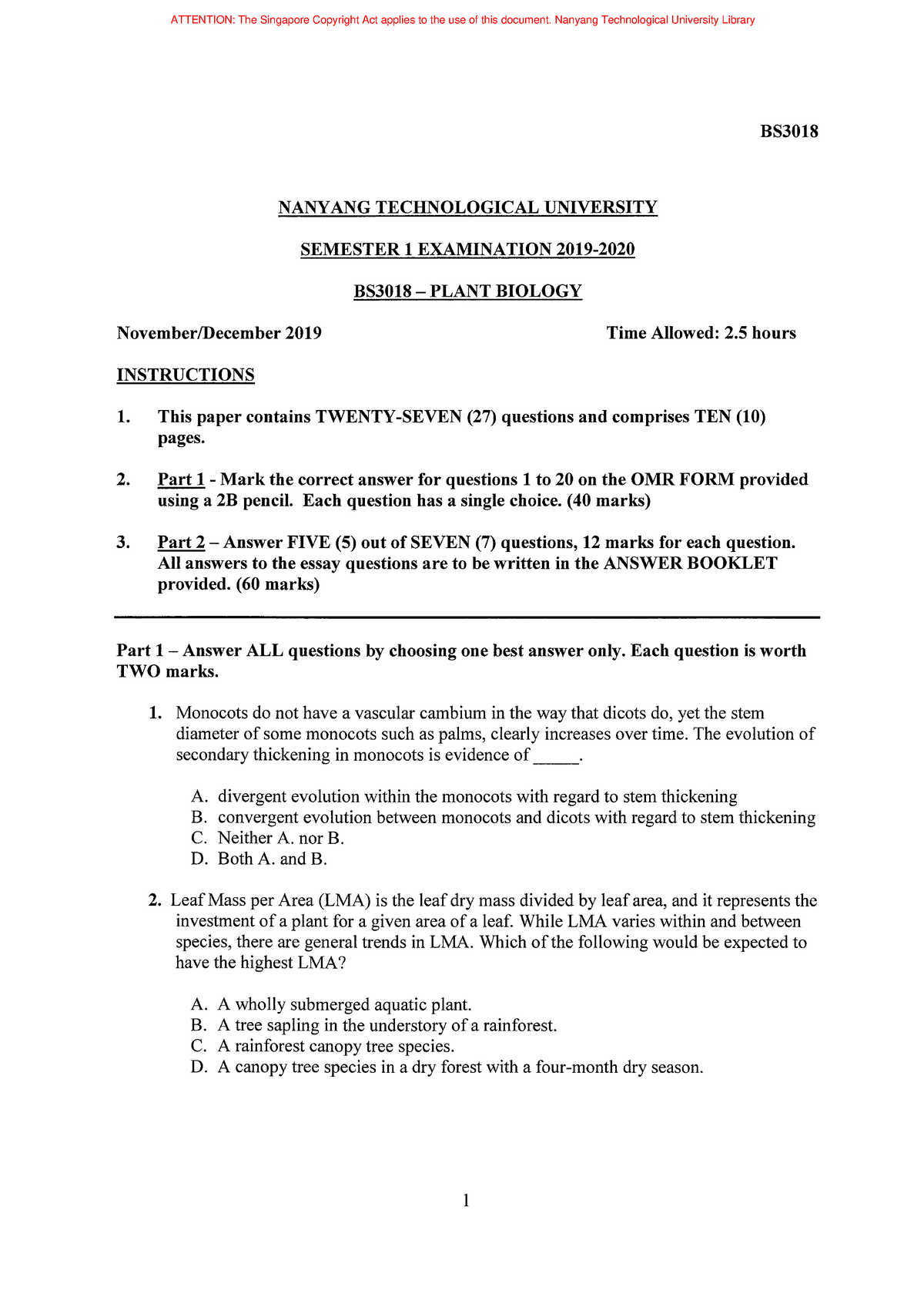 BS3018 2019-2020 practice paper - BS3018 - NTU - Studocu