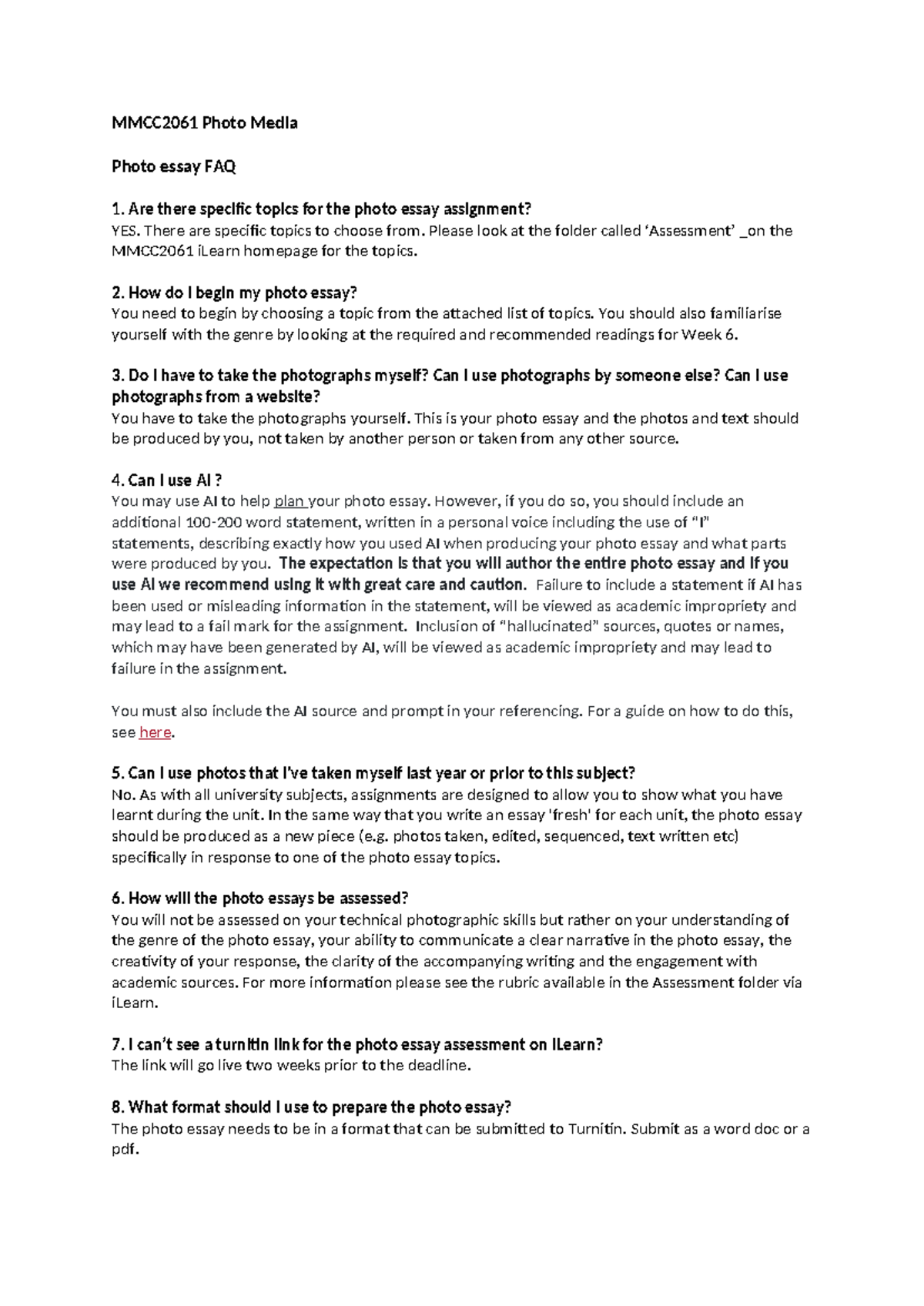 Photo essay FAQ 2024 - notes - MMCC2061 Photo Media Photo essay FAQ Are ...