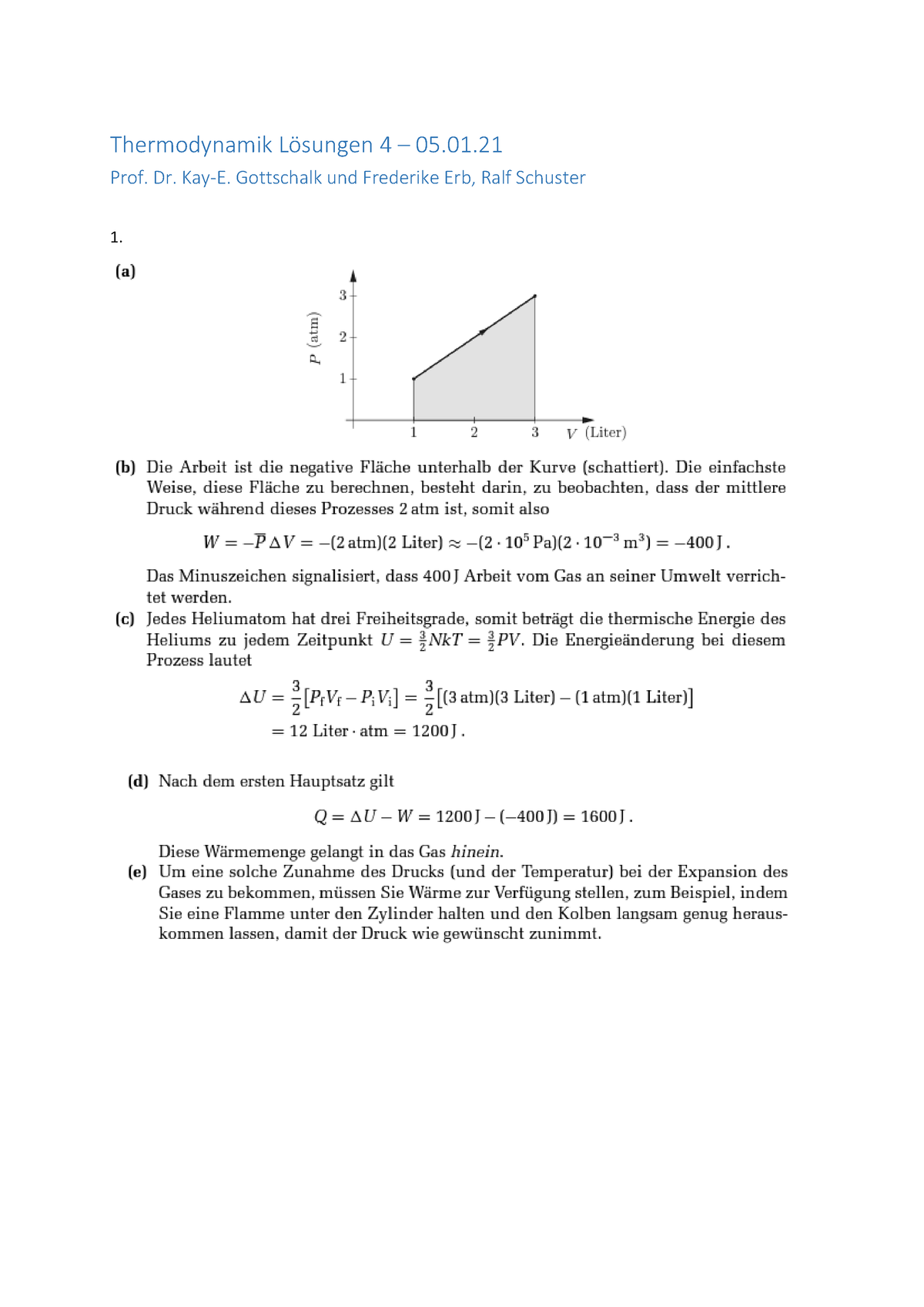 L”sungen 4 - Lösung - Thermodynamik Lösungen 4 – 05. Prof. Dr. Kay-E ...