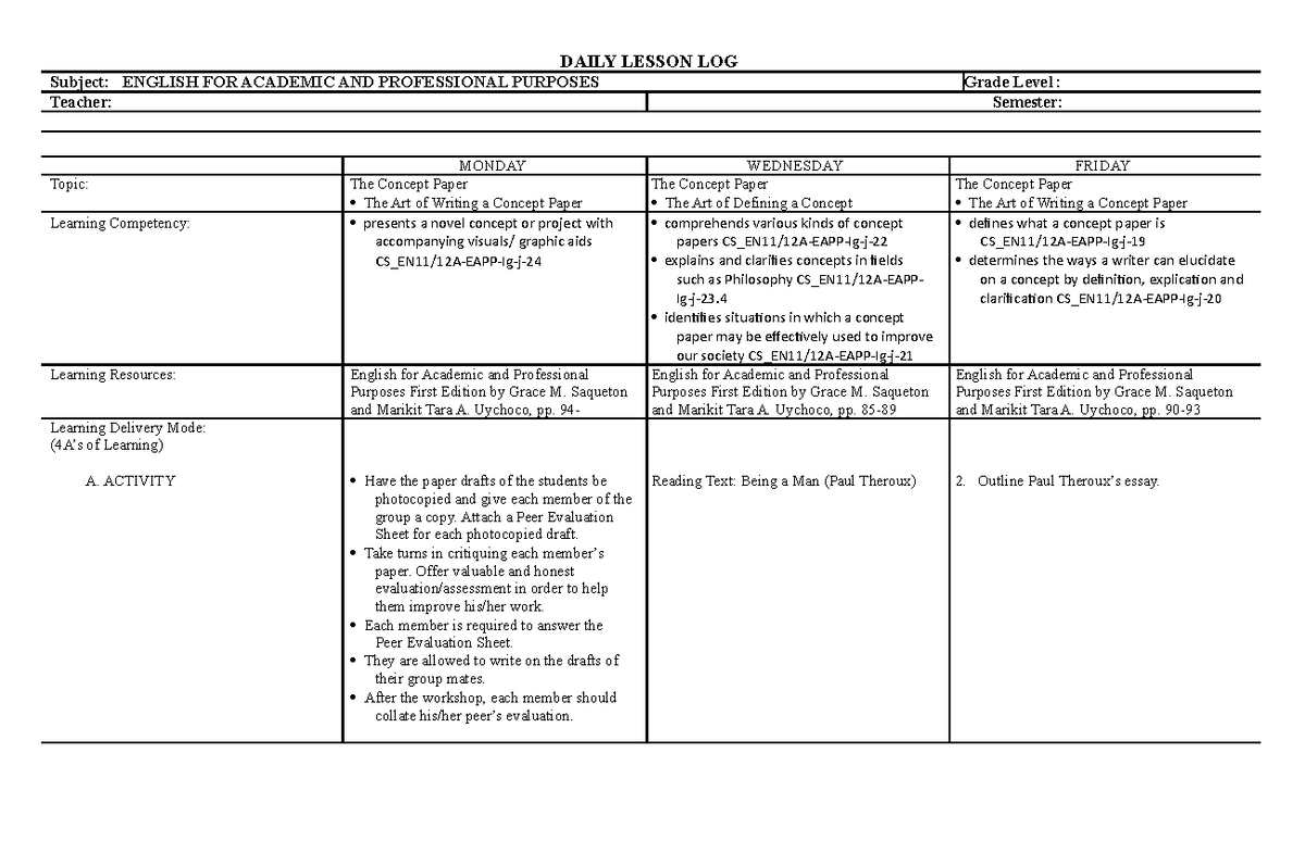 DOC1 - English for Academic and Professional Purposes - DAILY LESSON ...