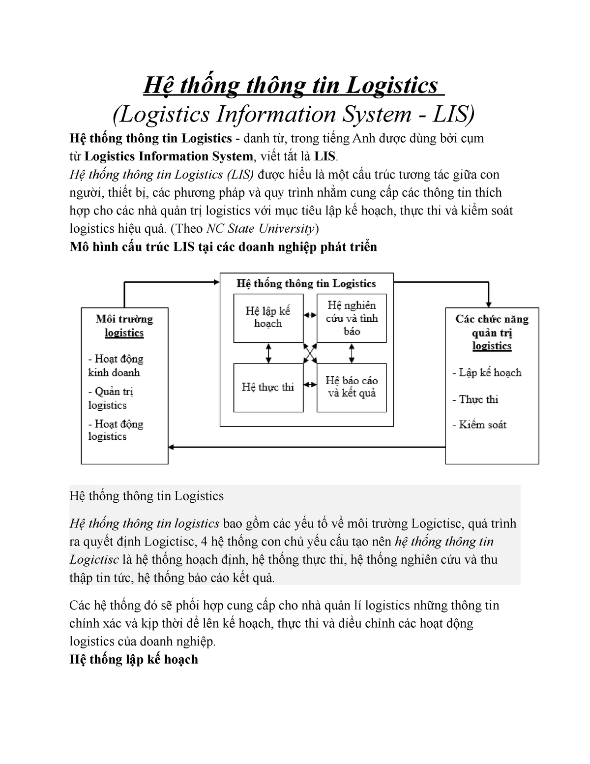 Hệ thống thông tin Logistics  Hệ thống thông tin Logistics Logistics  Information System  LIS Hệ  Studocu