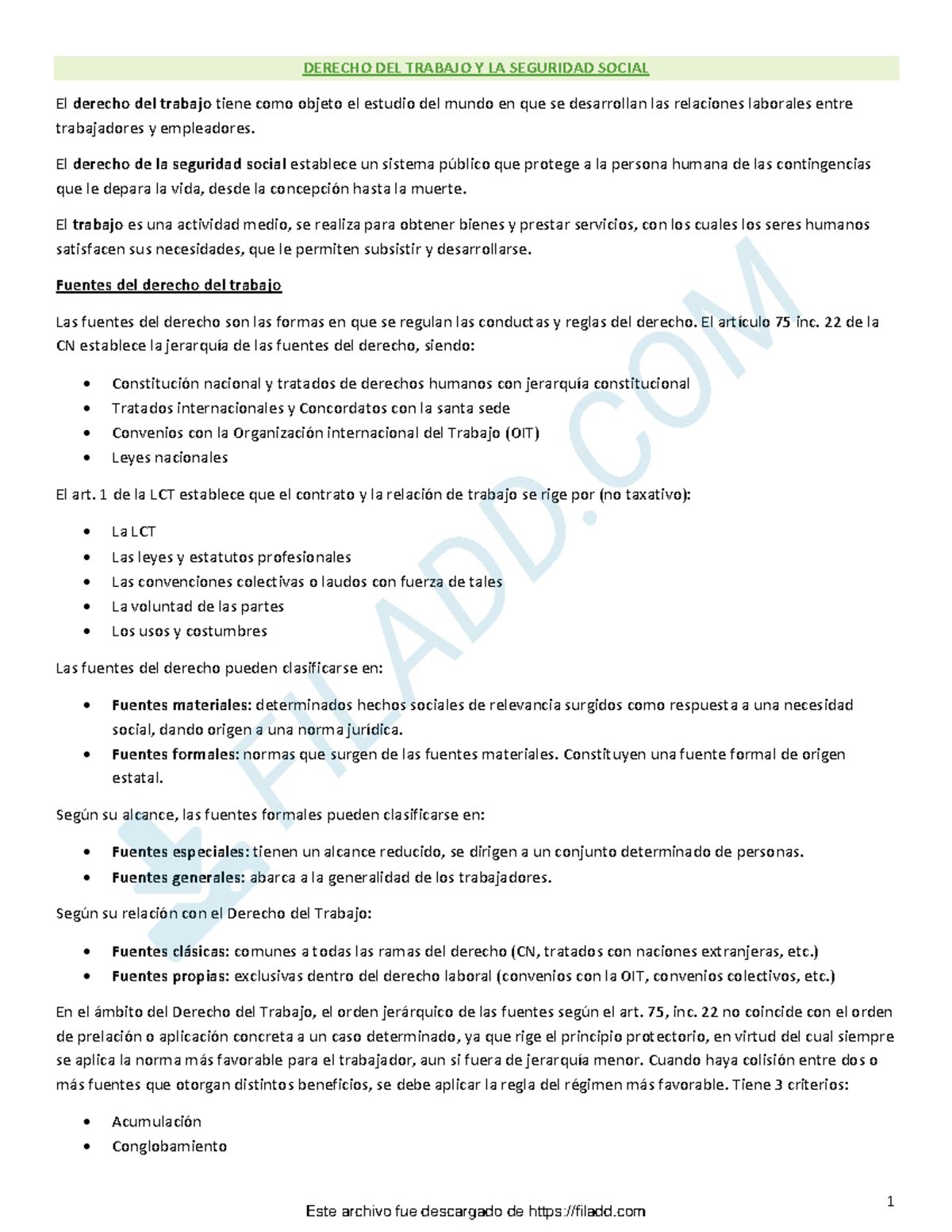 Resumen Derecho laboral 1 Parcial - 1 DERECHO DEL TRABAJO Y LA ...