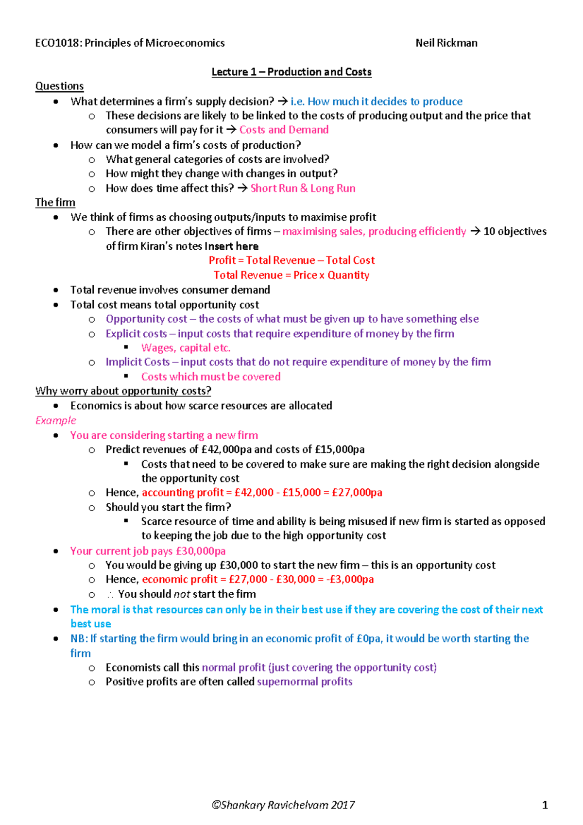 ECO1018 Principles of Microeconomics Lecture and Textbook Notes ...