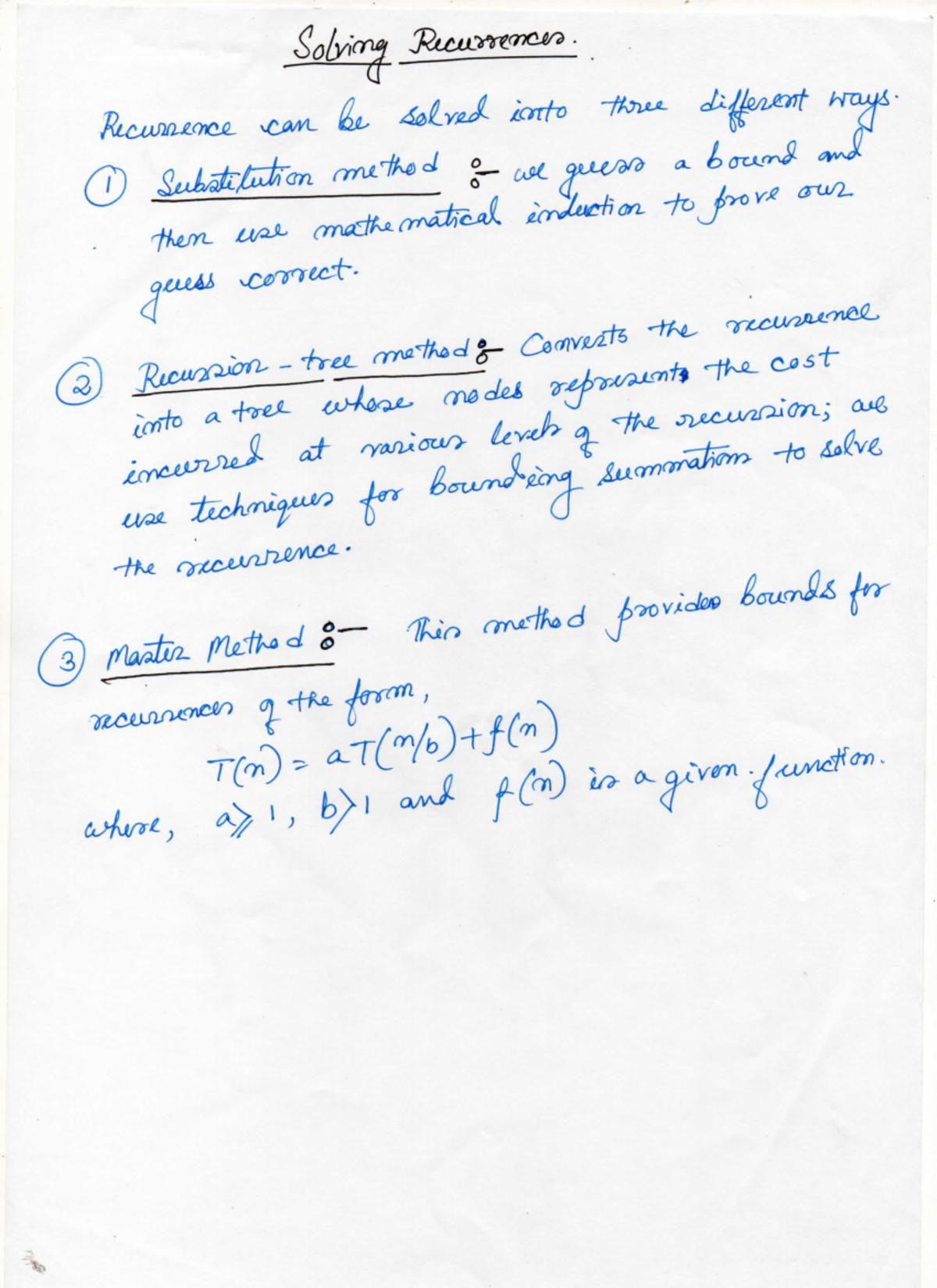 Recurrence 01.09.17 - good notes - Solving Recurrences. Recurrence can ...