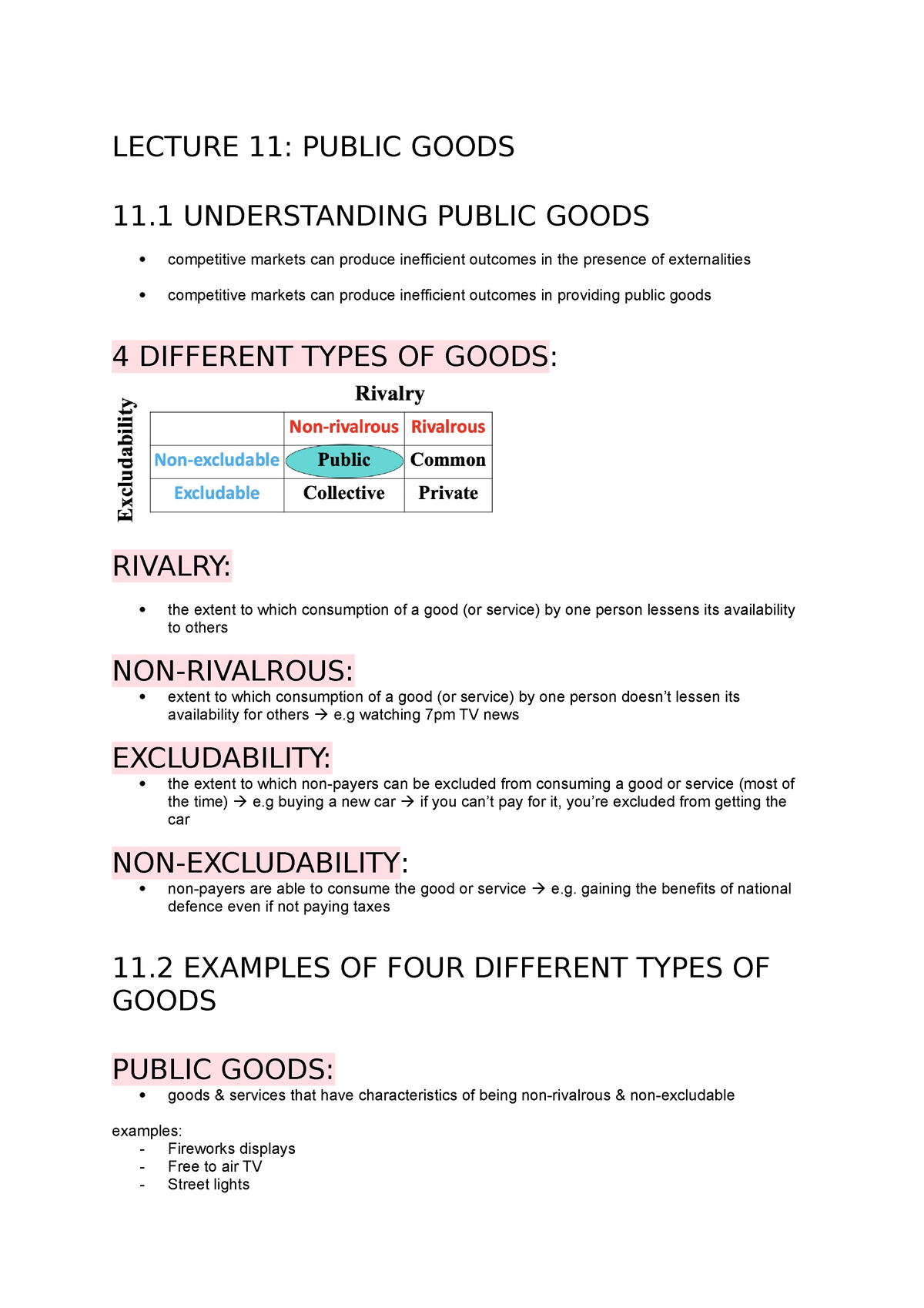 Public Goods: Non-Excludability, E.G. Street Lights and National Defence