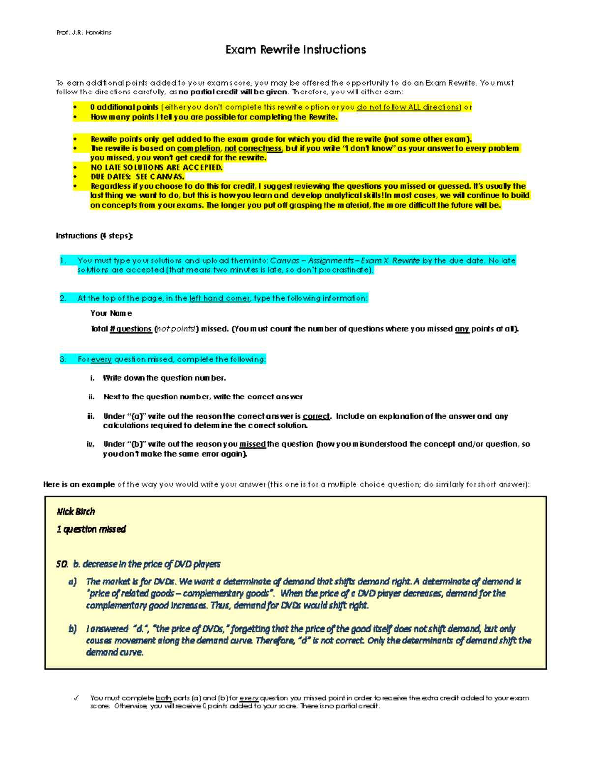 Exam Rewrite Instructions Canvas Exam Prof. J. Hawkins Exam Rewrite