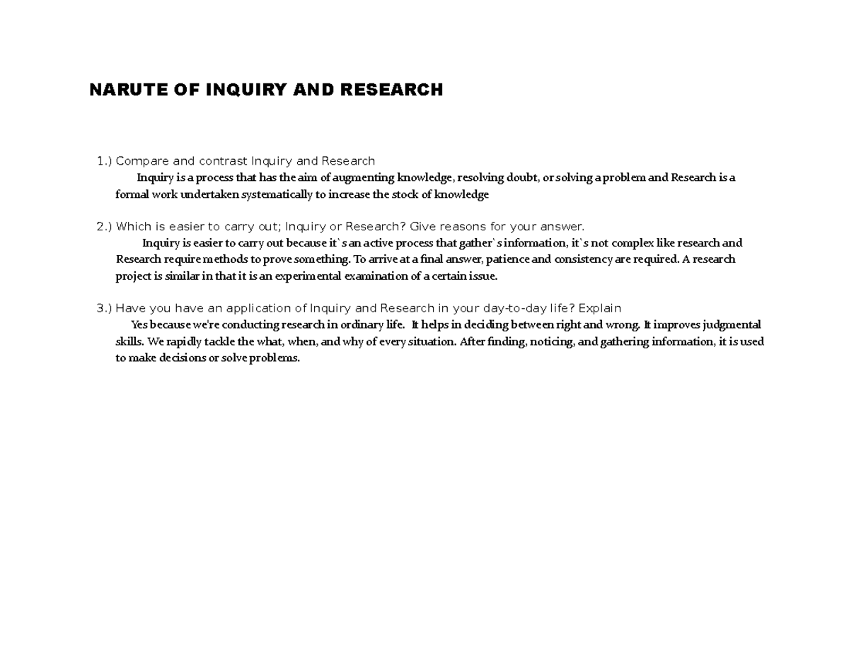 essay about nature of inquiry